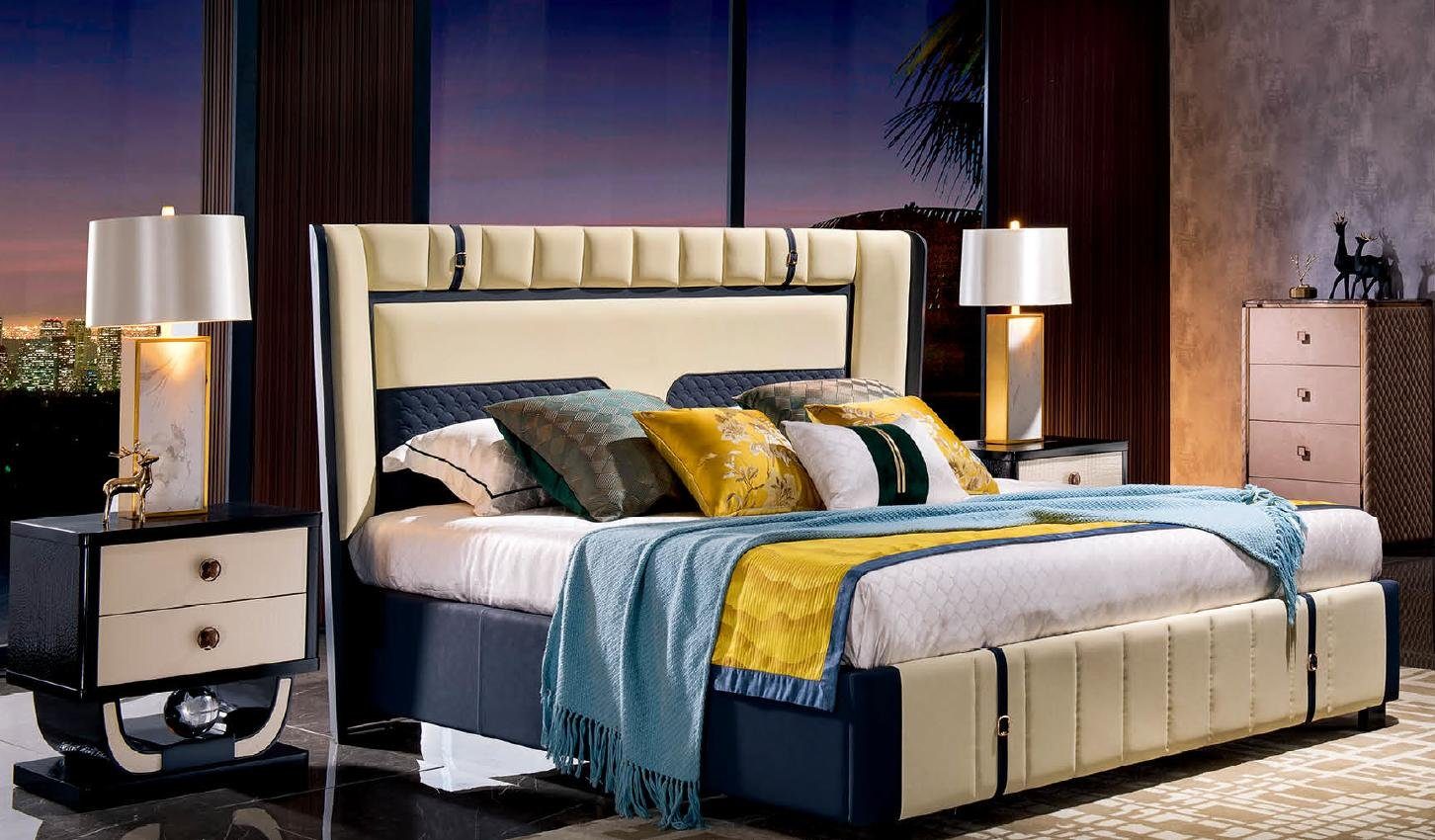 JVmoebel Bett, Luxus Schlafzimmer Doppelbett 180x200 Italienische Möbel Leder Bett