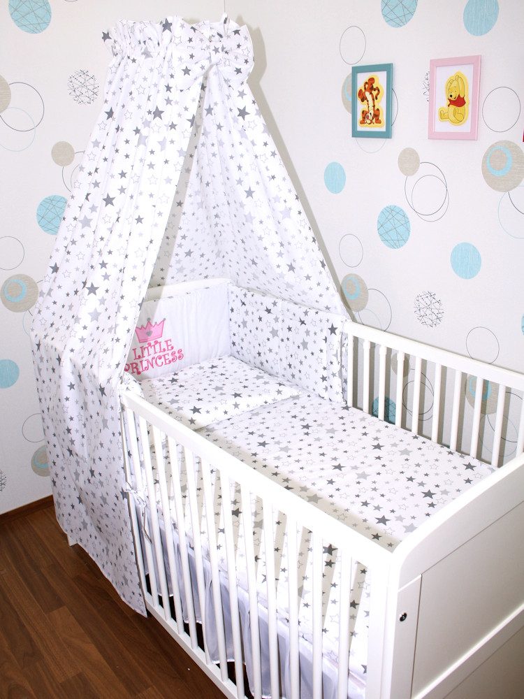 Babybettwäsche Baby Bettset -5-6 teiliges Set mit Vollstoff Himmel Nestchen- PRINCESS