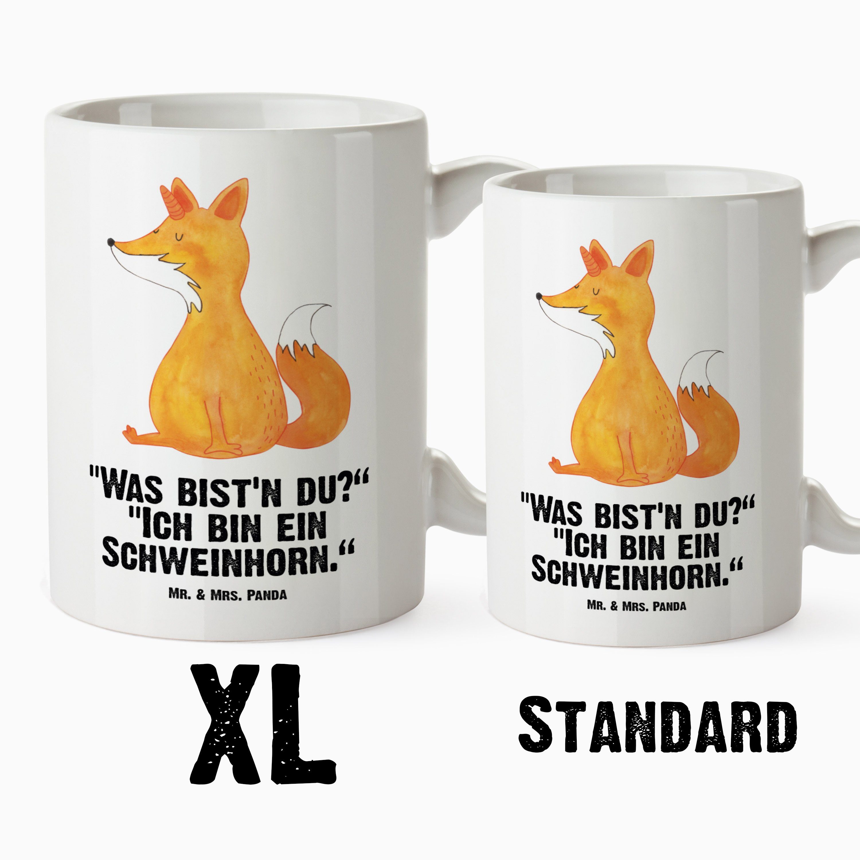 Mr. & Mrs. Panda - Tasse, Einhorn XL Geschenk, Deko, Fuchshörnchen Tasse Weiß - Tasse Jumbo Keramik Einhörner