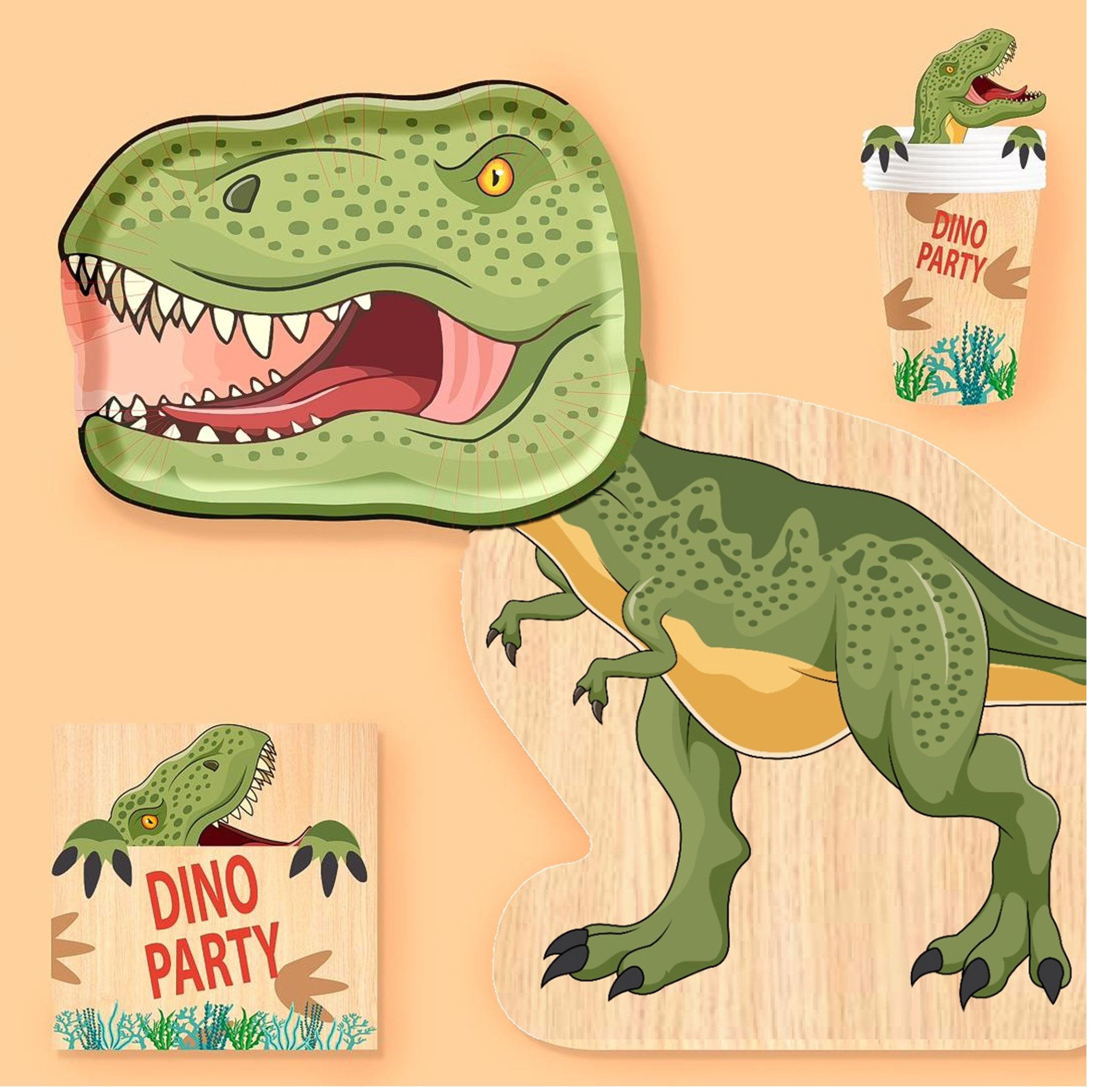PartyFlamingo Kuchenteller Dinosaurier Geburtstags Set für 10 Gäste – Party Deko Set