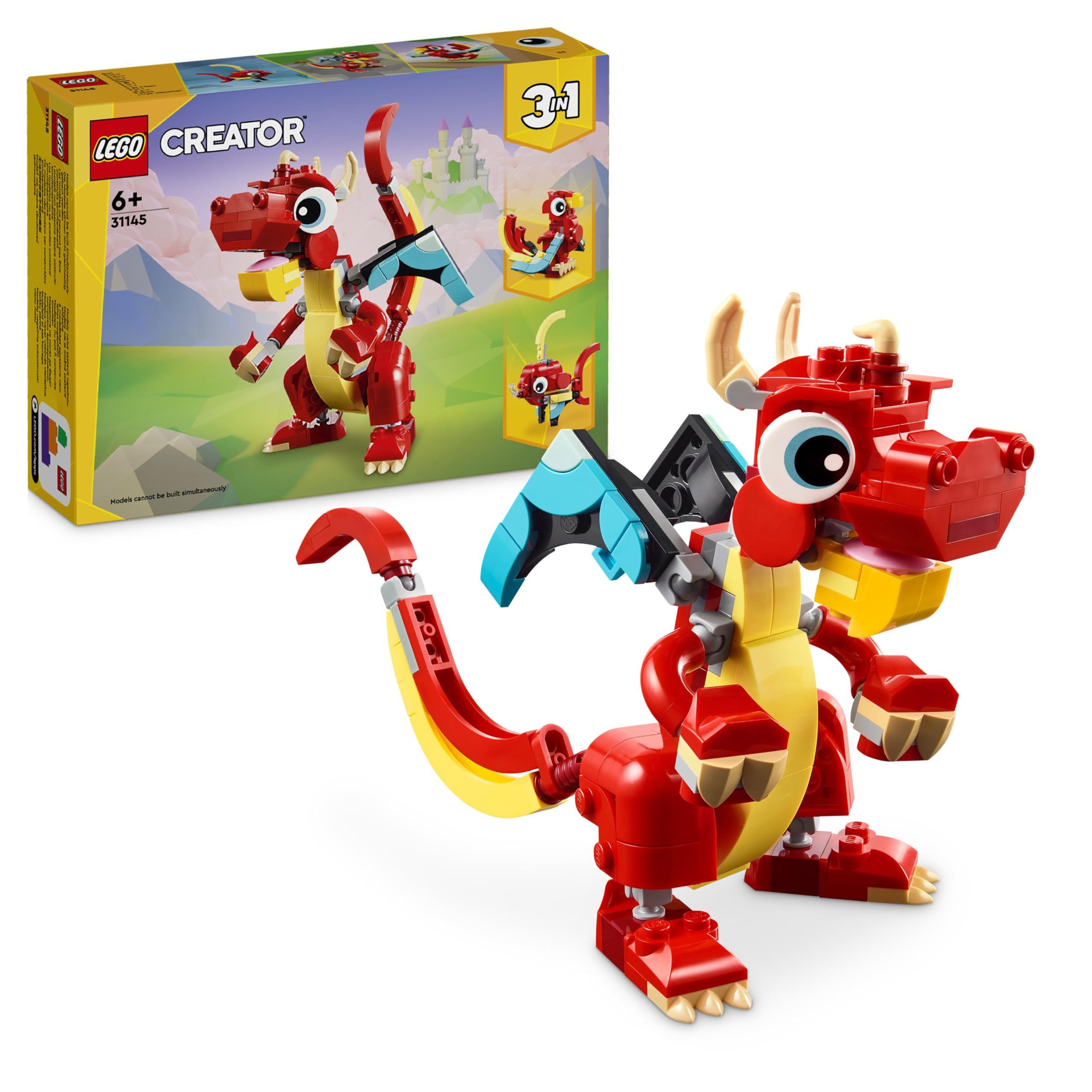 LEGO® Creator 3in1 Roter Drache 31145 Spielbausteine, (Konstruktions-Spielse, 149 St., Set3-in-1), 149-teiliges LEGO Bauset