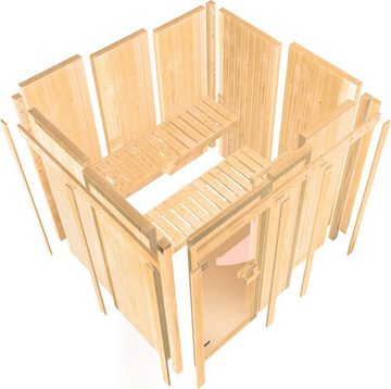 Karibu Sauna Romina, BxTxH: 196 x 196 x 198 cm, 68 mm, (Set) 9-kW-Ofen mit integrierter Steuerung