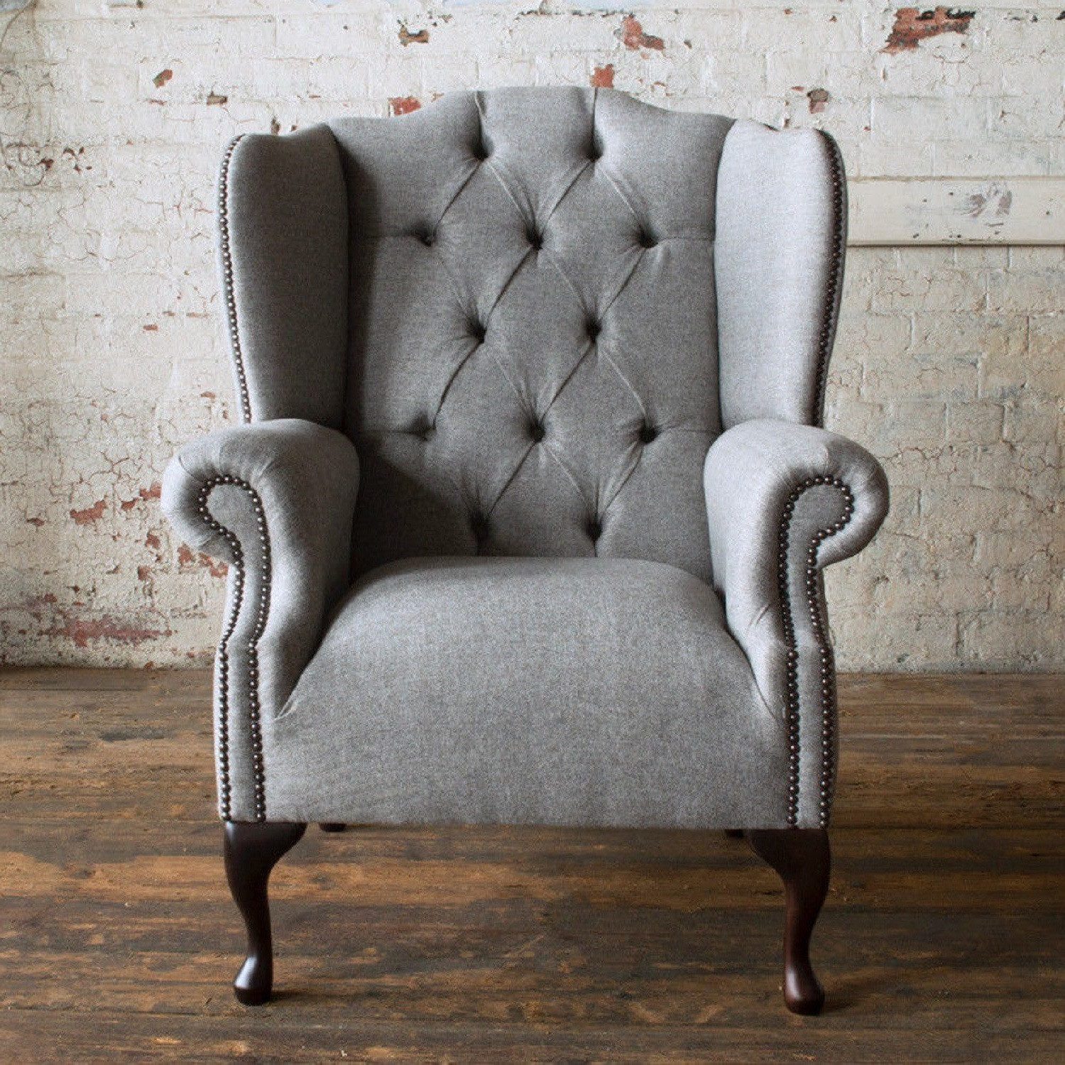 Xlmoebel Ohrensessel Neuer Textil-Chesterfield-Sessel im Fernsehdesign mit Ohren (Chesterfield Ohrensessel - 345), Hergestellt in Europa