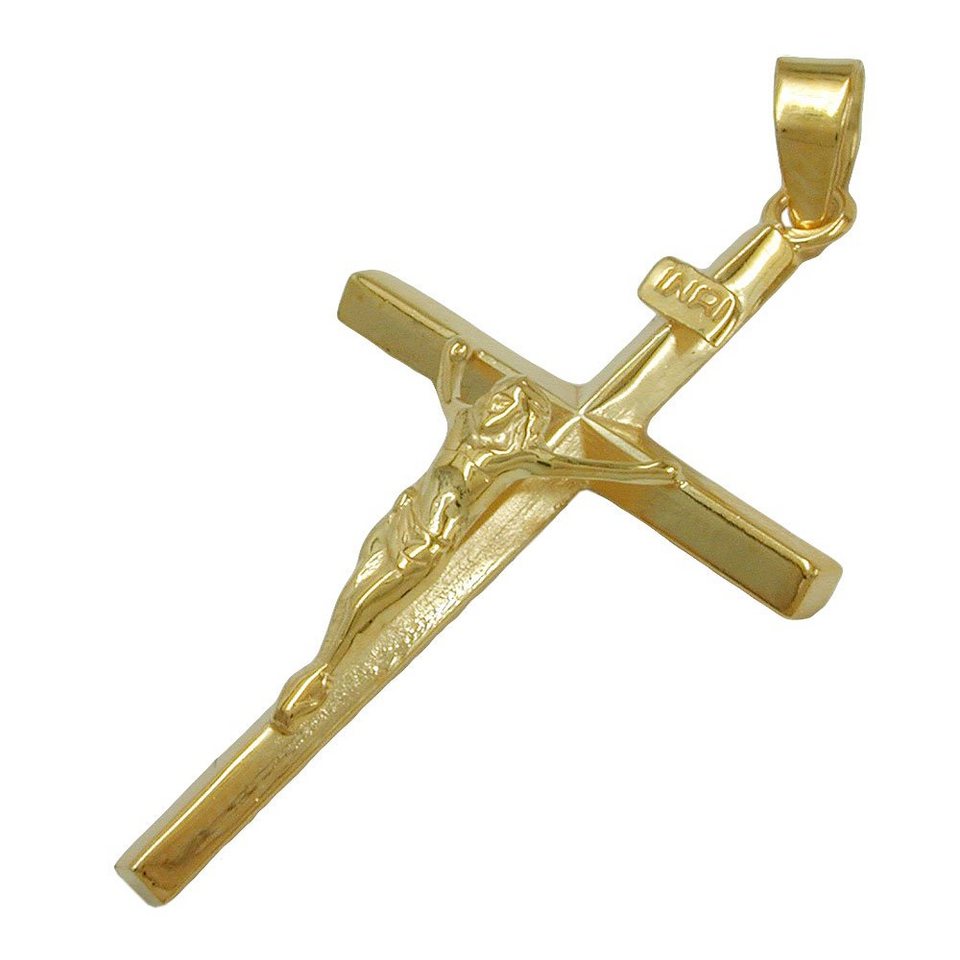 Gallay Kreuzanhänger Anhänger 30x18mm Kreuz mit Jesus 9Kt GOLD, Goldschmuck  für Damen