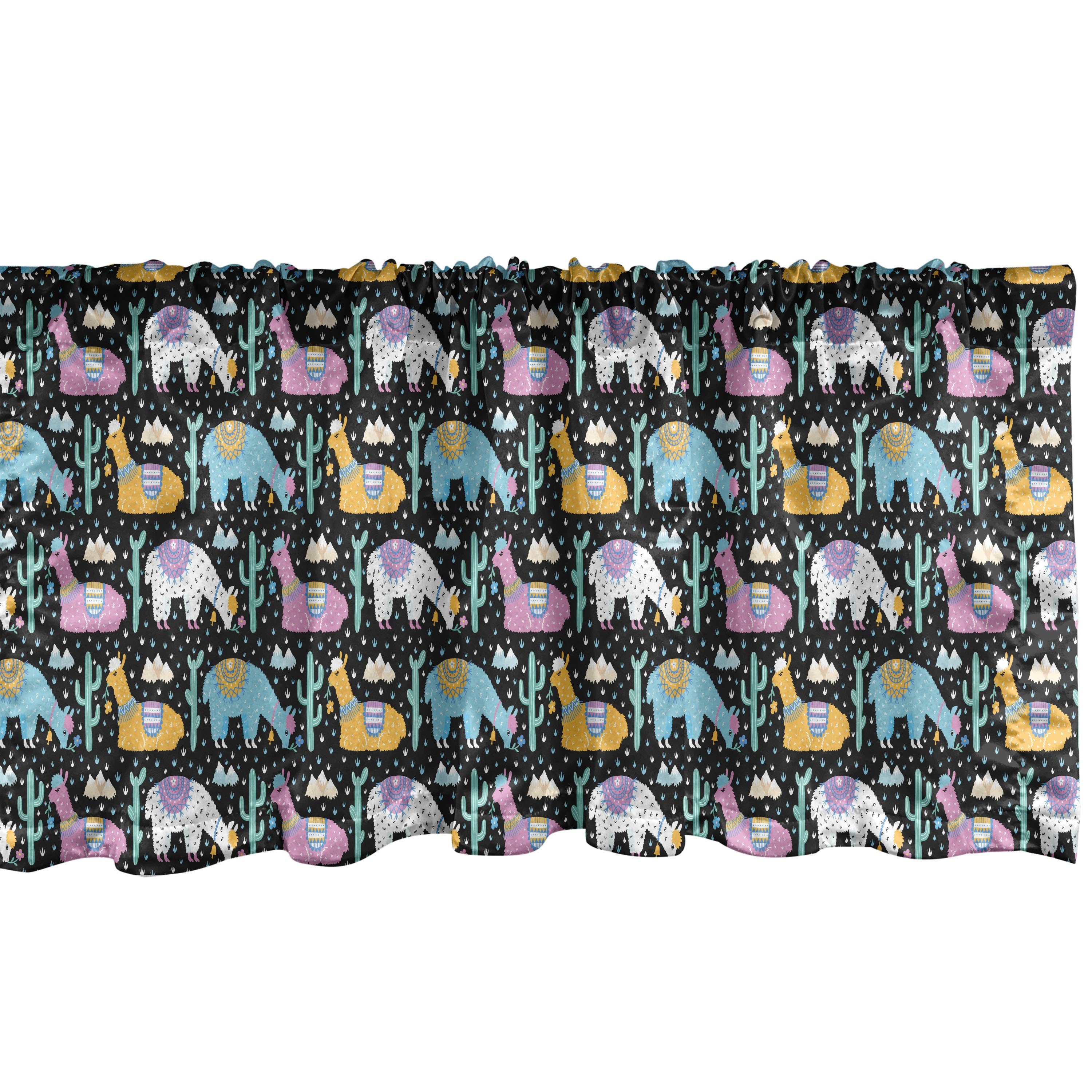 Scheibengardine Vorhang Volant für Küche Schlafzimmer Dekor mit Stangentasche, Abakuhaus, Microfaser, Alpaka Orient Fluffy Tiere Kaktus