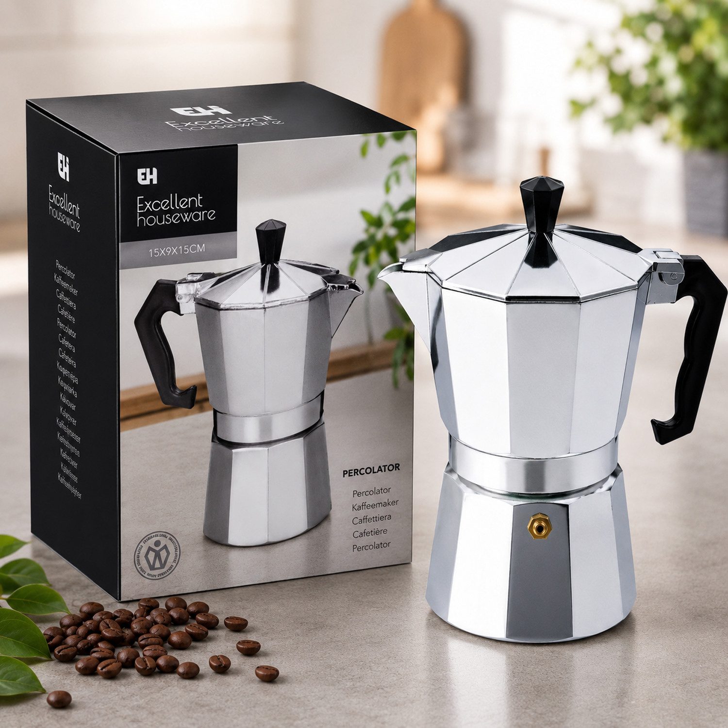 Mojawo Kanne Espressokocher 330 ml aus Aluminium – Mokkakanne für 6 Tassen Espresso