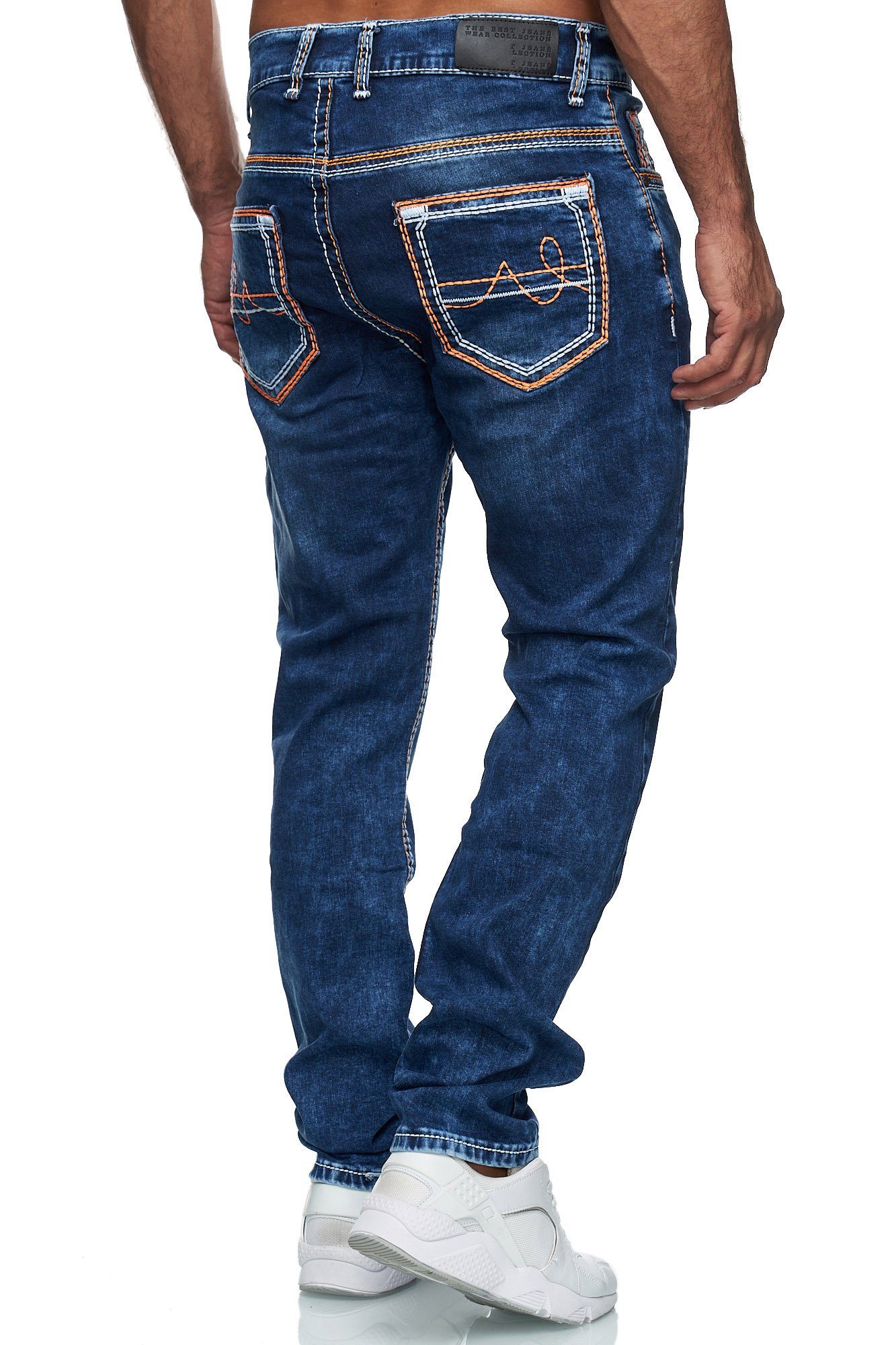 Stretch Neon-Naht Baxboy Fit Denim Herren 20897-1 Jeans Stonewashed Orange Regular-fit-Jeans Straight Dicke