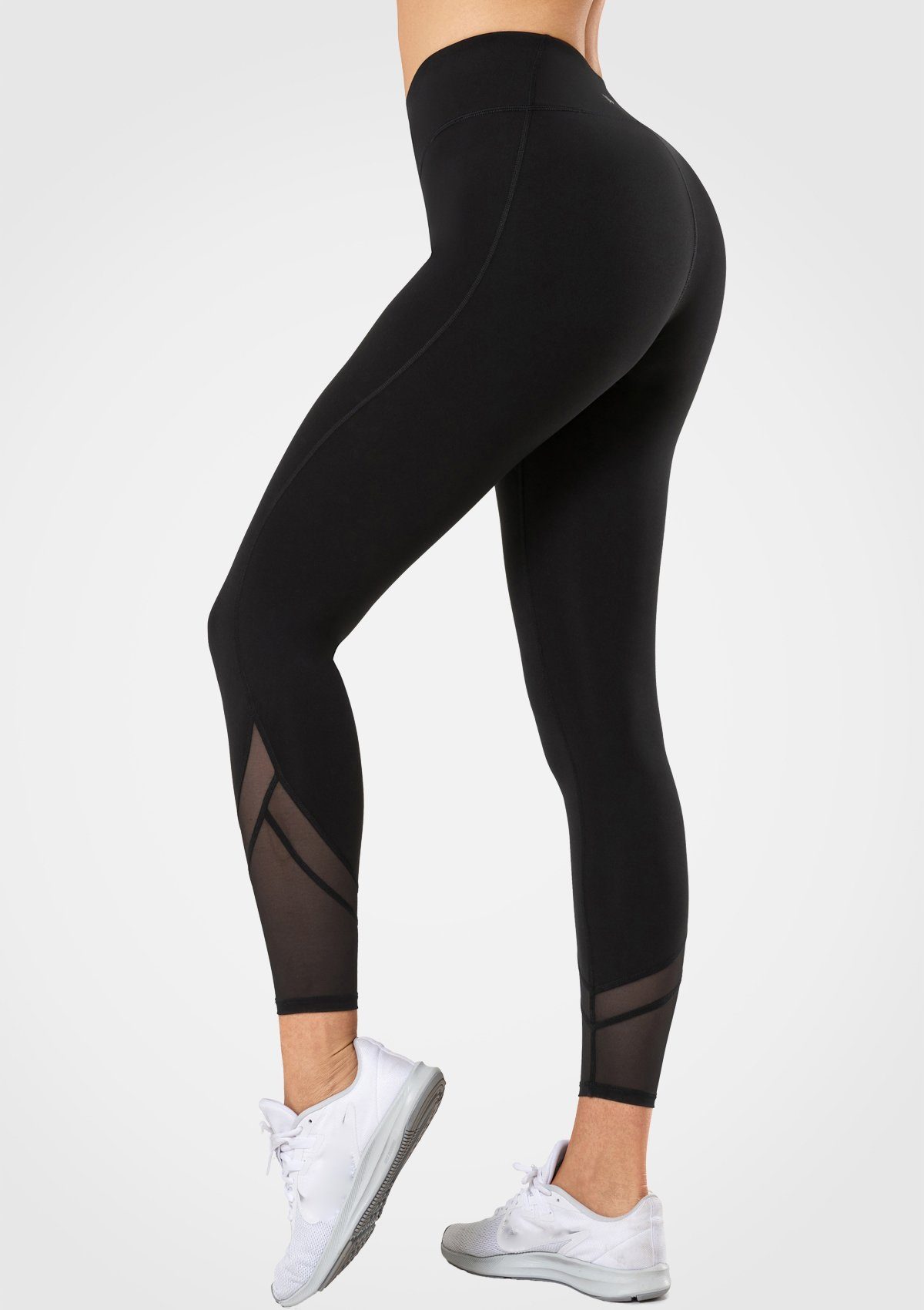 Yvette Leggings Hohe Taille, Blickdicht, mit Mesh, Fitness Sporthose, 192A02 Schwarz