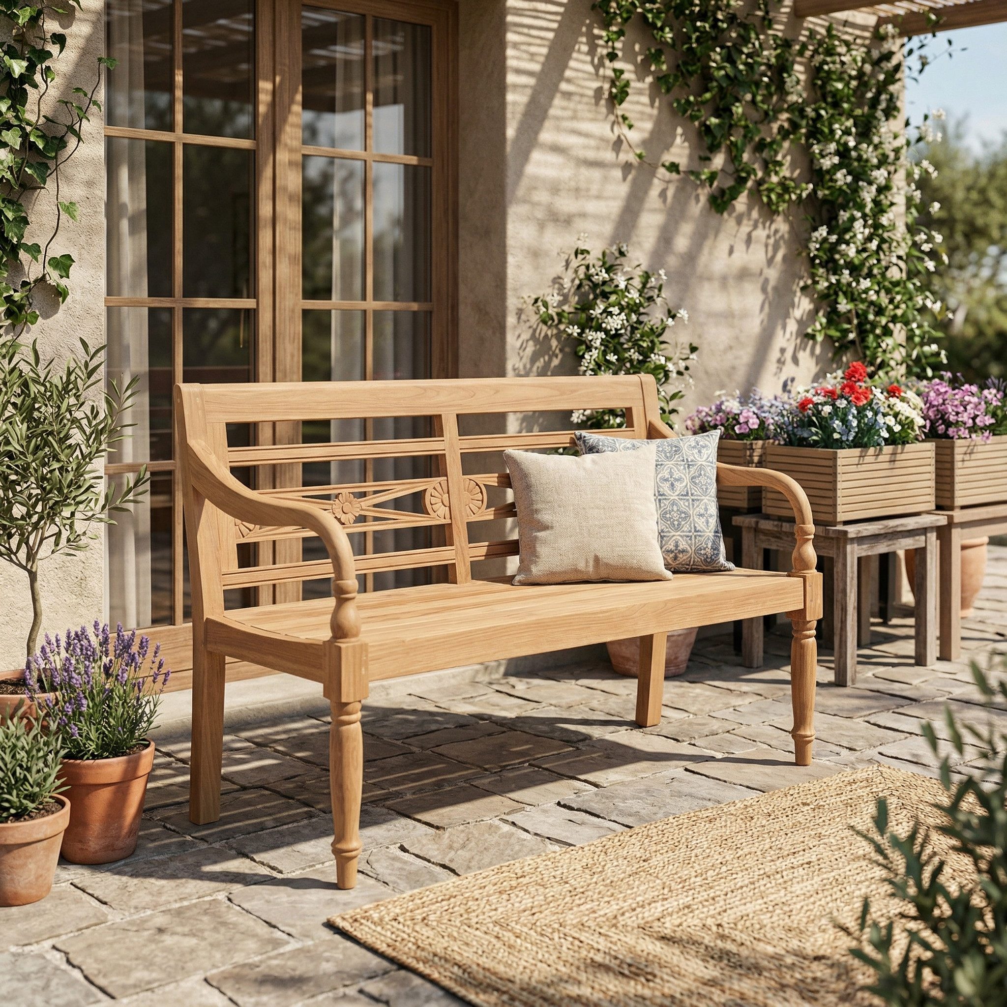 Strandkorb-King Gartenbank Teakholz Gartenbank LINGGA Rustic 2 Sitzer 130cm