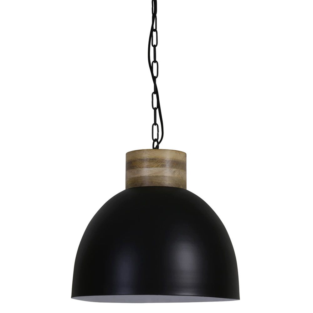 Dirk Davids Leuchten GmbH Hängeleuchten Hängeleuchte Hängelampe Matt schwarz innen weiß mit Holzaufsatz Ø40cm, ohne Leuchtmittel