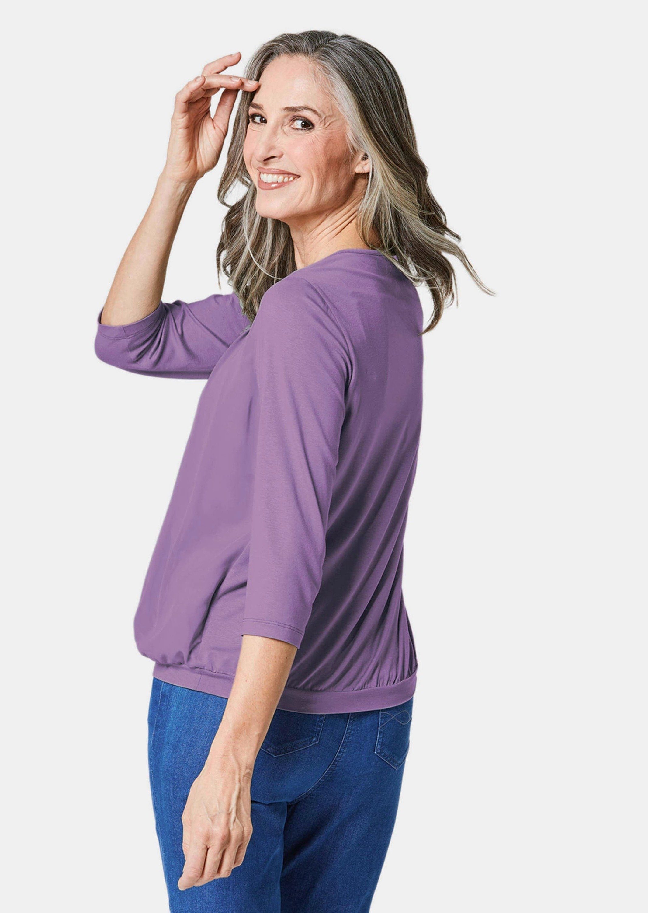 GOLDNER Shirtbluse Chiffon-Shirt mit 3/4-Arm, Rundhals Damen Sommerbluse, Halbarm, Feierlich, weich, Kunstfaser, Chiffon
