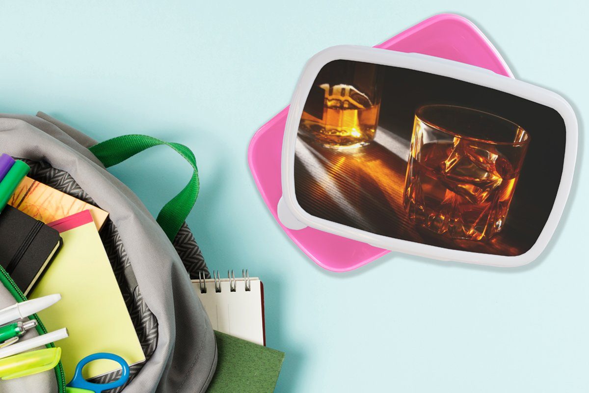 MuchoWow Lunchbox Gläser - Erwachsene, Whiskey - Mädchen, Kunststoff (2-tlg), Getränke, für Brotdose Snackbox, rosa Kinder, Brotbox Kunststoff