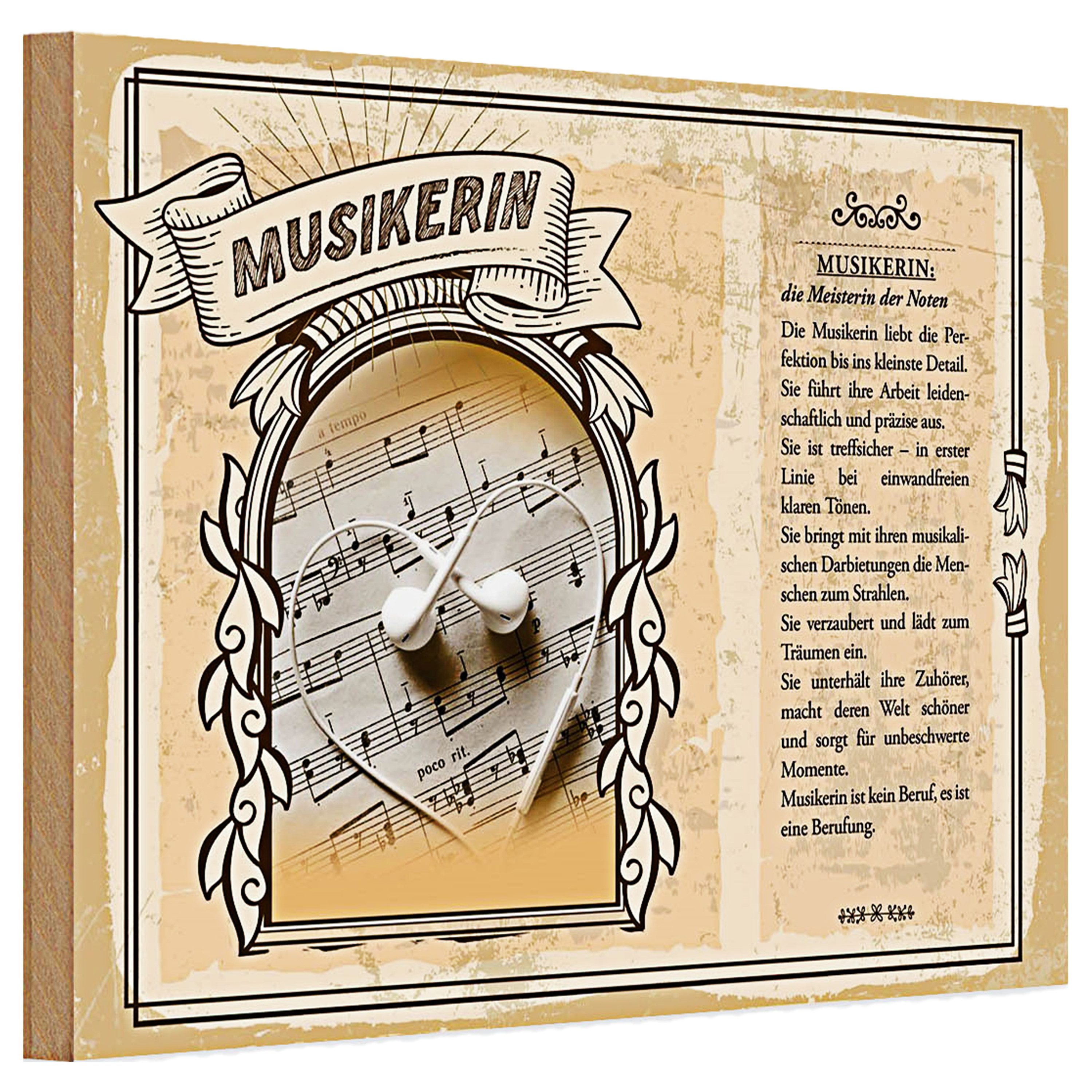 Roomando Holzbild Holzschild Berufe 30x20cm Musikerin Meisterin der Noten