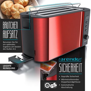 Arendo Frühstücks-Set (2-tlg), Edelstahl Wasserkocher 1,5l, 4-Scheiben Langschlitz Toaster, Rot