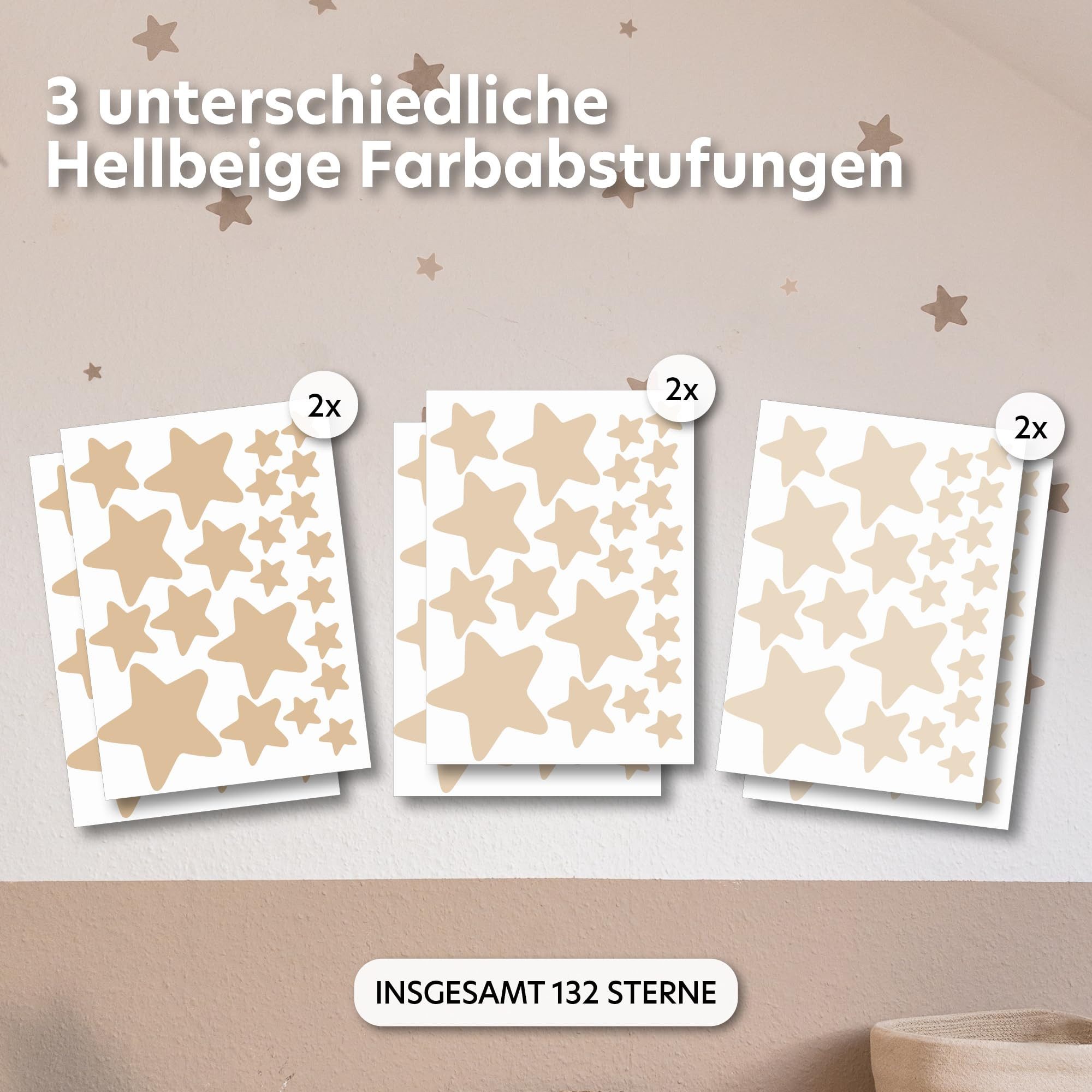 lilimaus Wandsticker Herzen, Sterne & Punkte selbstklebend - Deko fürs Kinderzimmer (132 St), Herzen, Sterne oder Punkte - 36er- & 132er-Set, ablösbar