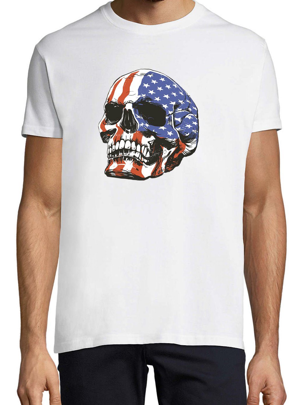 Designz T-Shirt mit Shirt trendigem Herren Youth USA Skull Frontprint Weiß Schädel