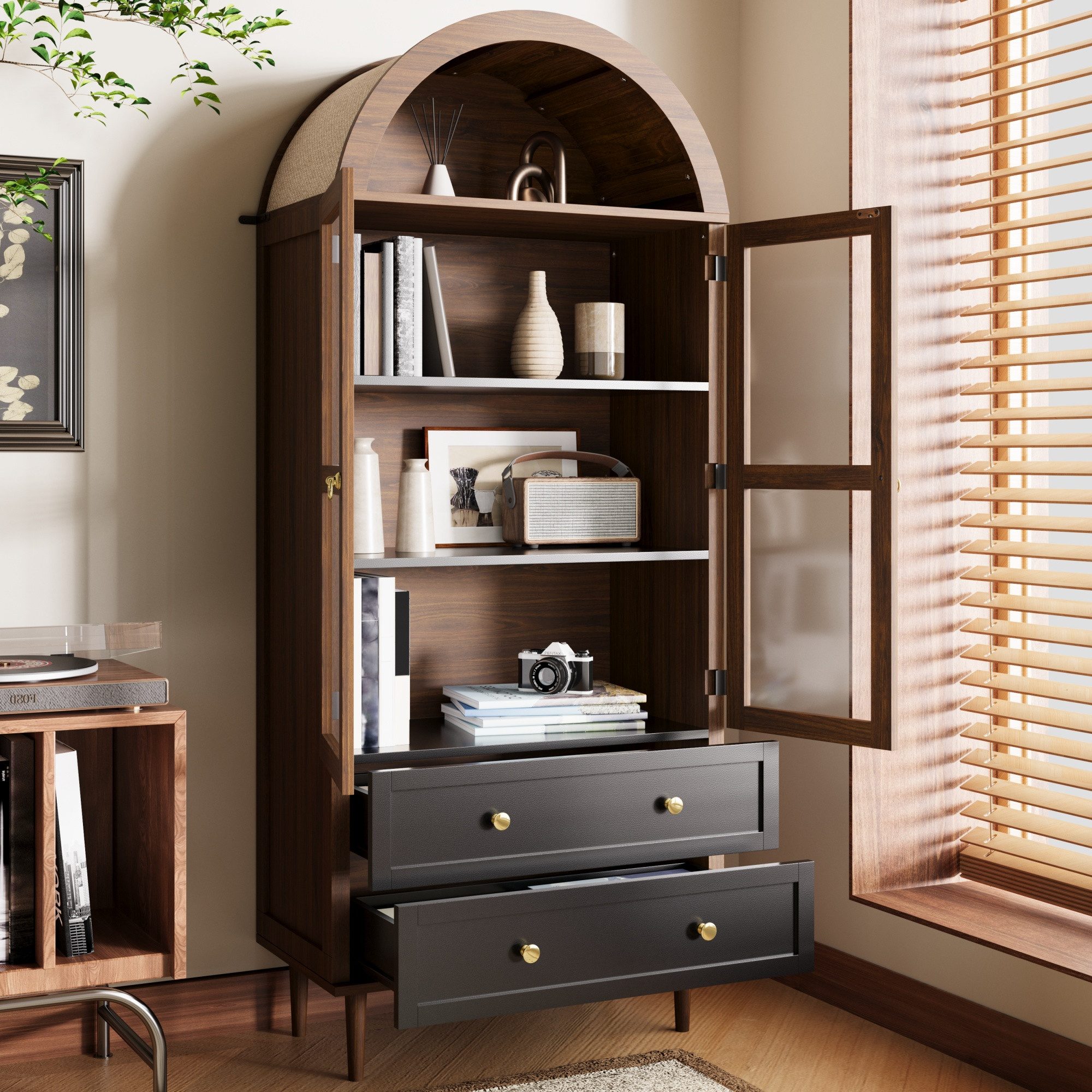 HAUSS SPOLE Highboard Retro-Vitrine Aufbewahrungsschrank mit verstellbaren günstig online kaufen