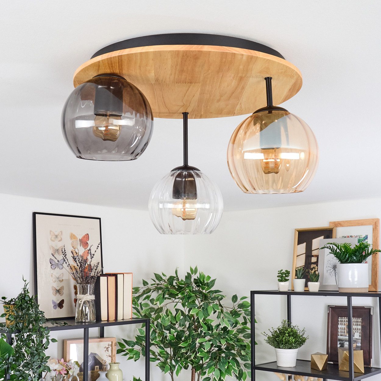 hofstein Deckenleuchte Deckenlampe in Schwarz/Natur/Klar/Bernstein/Rauch, D günstig online kaufen