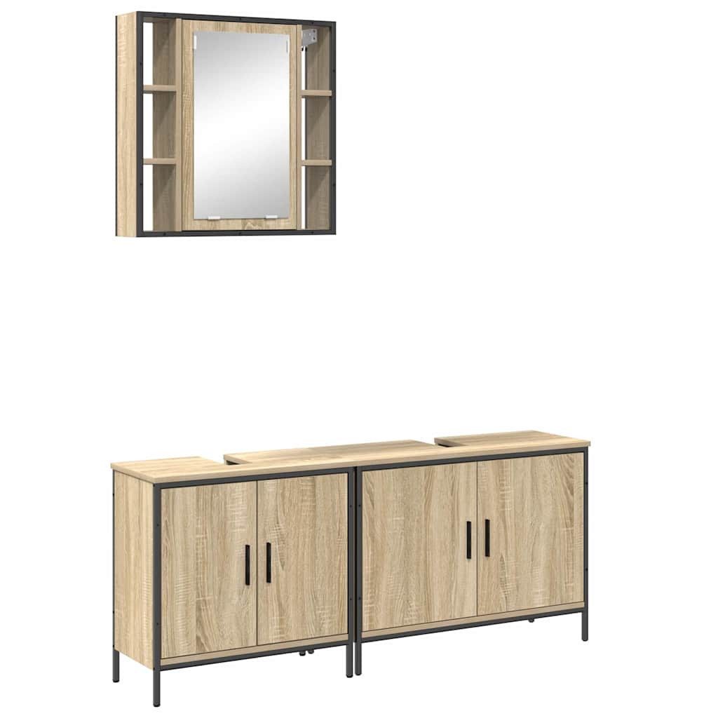 vidaXL Badezimmerspiegelschrank Badezimmermöbel Set 3 pcs Braun 60 x 30 x 60 cm Holzwerkstoff (3-St)