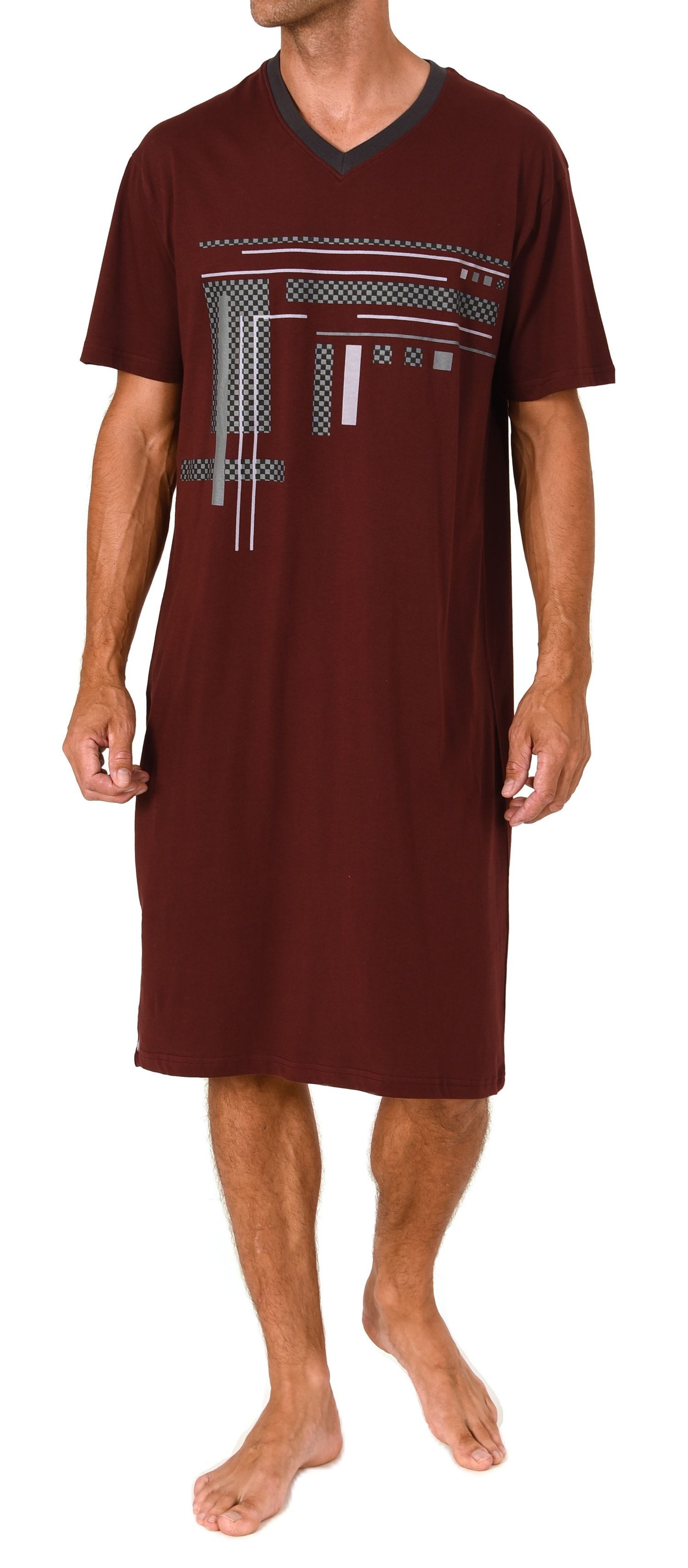 Normann Pyjama Normann Herren kurzarm Nachthemd mit eleganten Frontprint