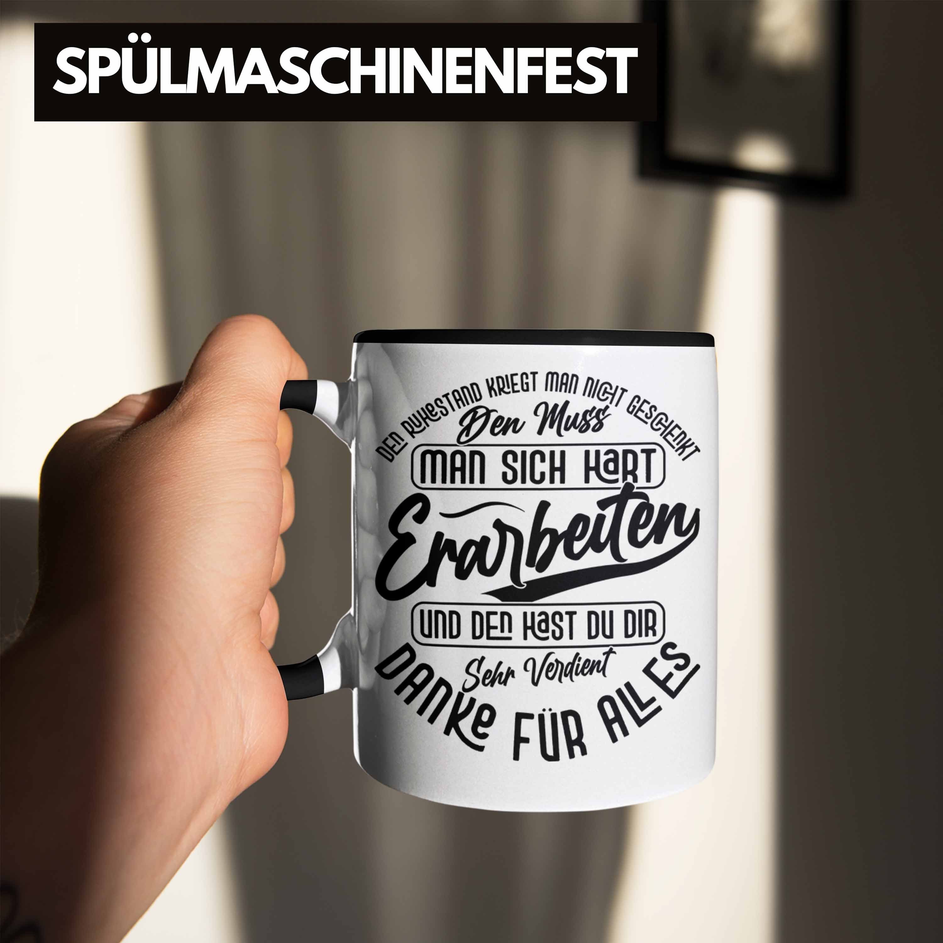 Trendation Tasse Ruhestand Tasse Geschenk Abschied Schwarz Rentnerin Geschenkidee Rente Spruch