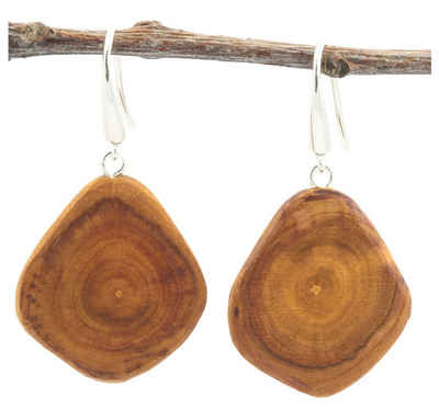 NaturSchatulle Paar Ohrhänger Pflaume Tropfen (Holzschmuck, Holz Ohrhänger), 3cm, 925 Silber, Handmade in Germany, Nachhaltig, Natürlich
