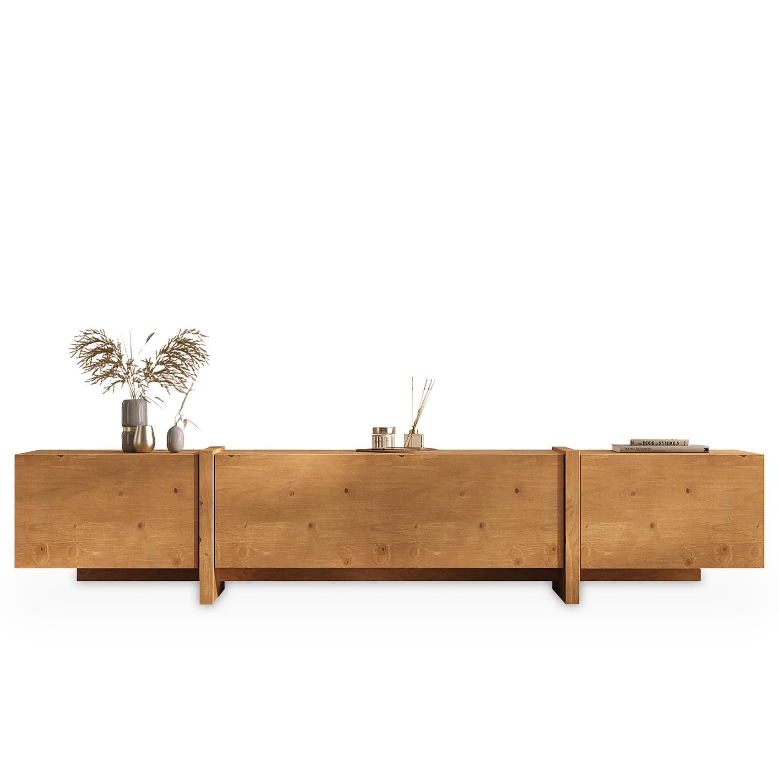 IDIMEX Lowboard LEILA, TV Lowboard 220 cm aus Massivholz mit viel Stauraum Eiche Finish