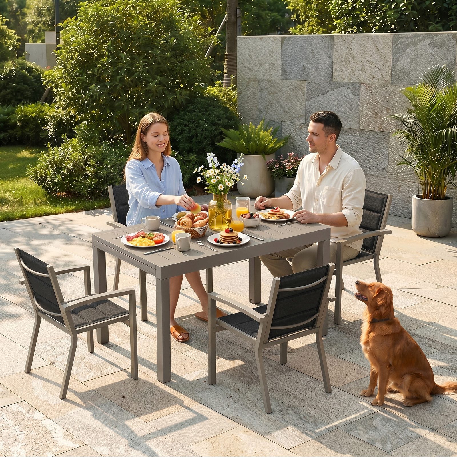 HOMALL Gartenstuhl Stapelbare Aluminiumstühle Outdoor Stühle 2/4/6er Set, Bis 160kg (Gewicht ca. 3,5 kg, erhältlich in drei Farben, geeignet für Camping, Pool,  – Bild 2 von 5