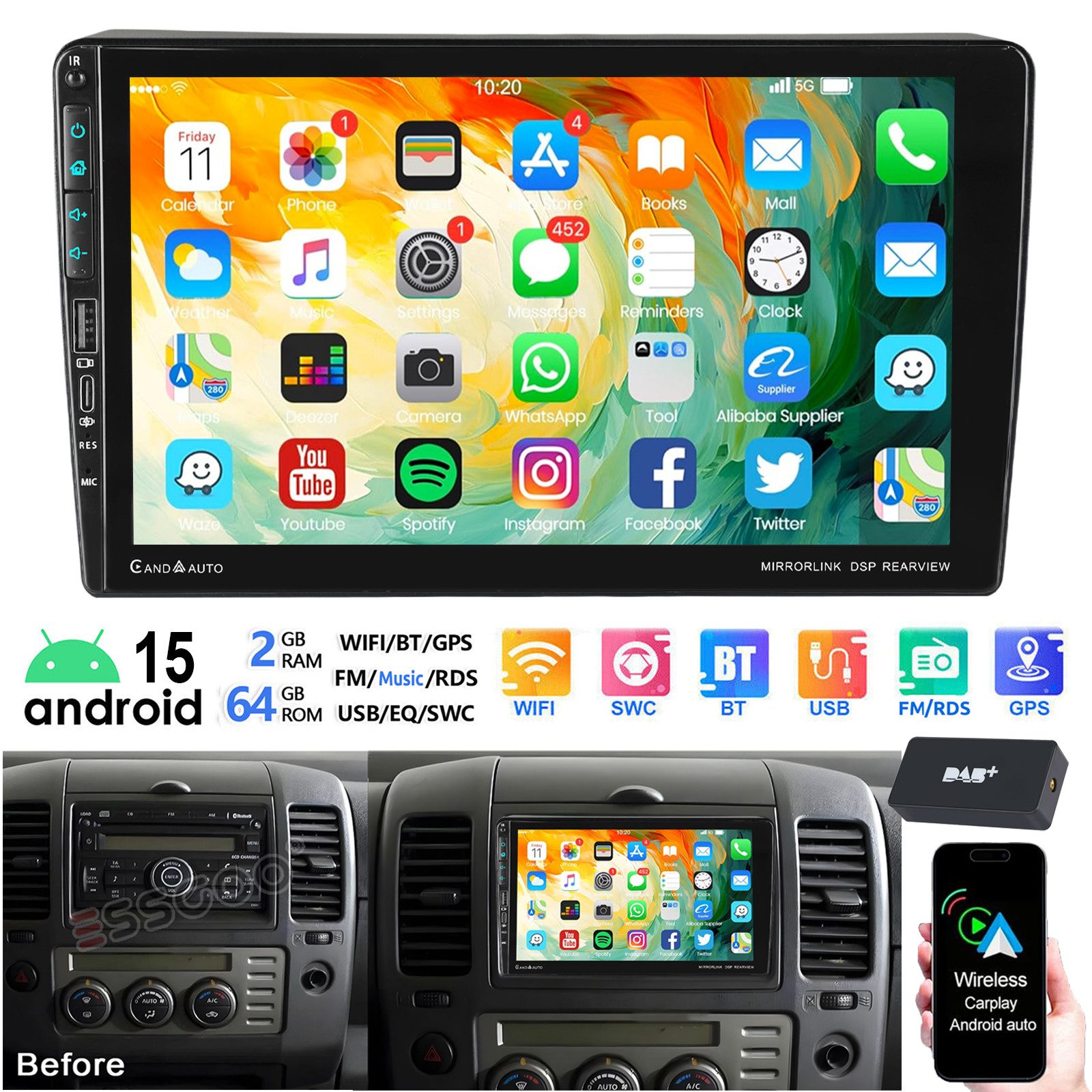 Android 15 4+64G Für Nissan Navara D40 2006-12 Autoradio WIFI GPS Navi Autoradio