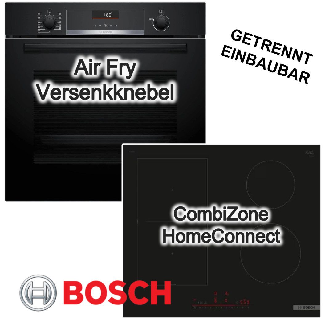 BOSCH Backofen-Set AirFry Backofen 3DHeißluftPlus + 60cm Induktionsfeld Boost CombiZone, EcoClean Direct