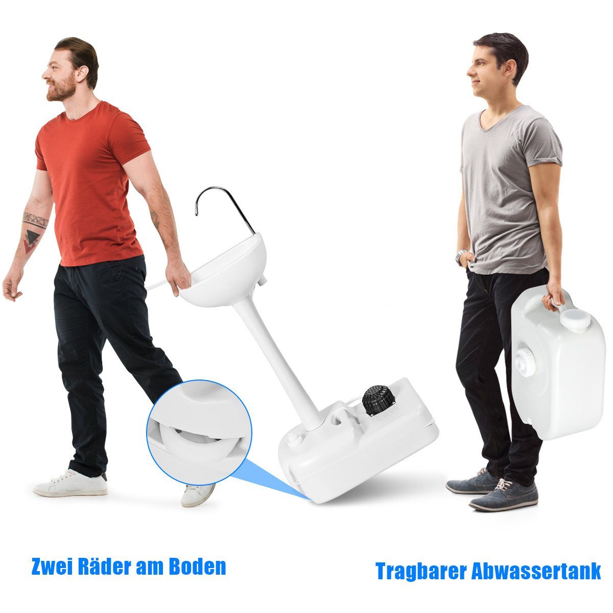 COSTWAY Waschbecken, Mit 17 L Wassertank, Fußpumpe