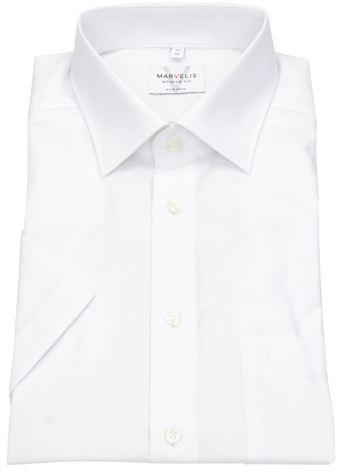 MARVELIS Kurzarmhemd Modern Fit leicht tailliert bügelfrei Kentkragen günstig online kaufen