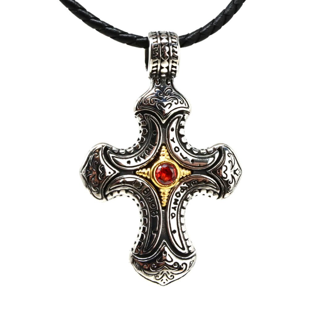 Kette mit Anhänger Lederkette Edelstahlkette 316L BYZANTINER KREUZ