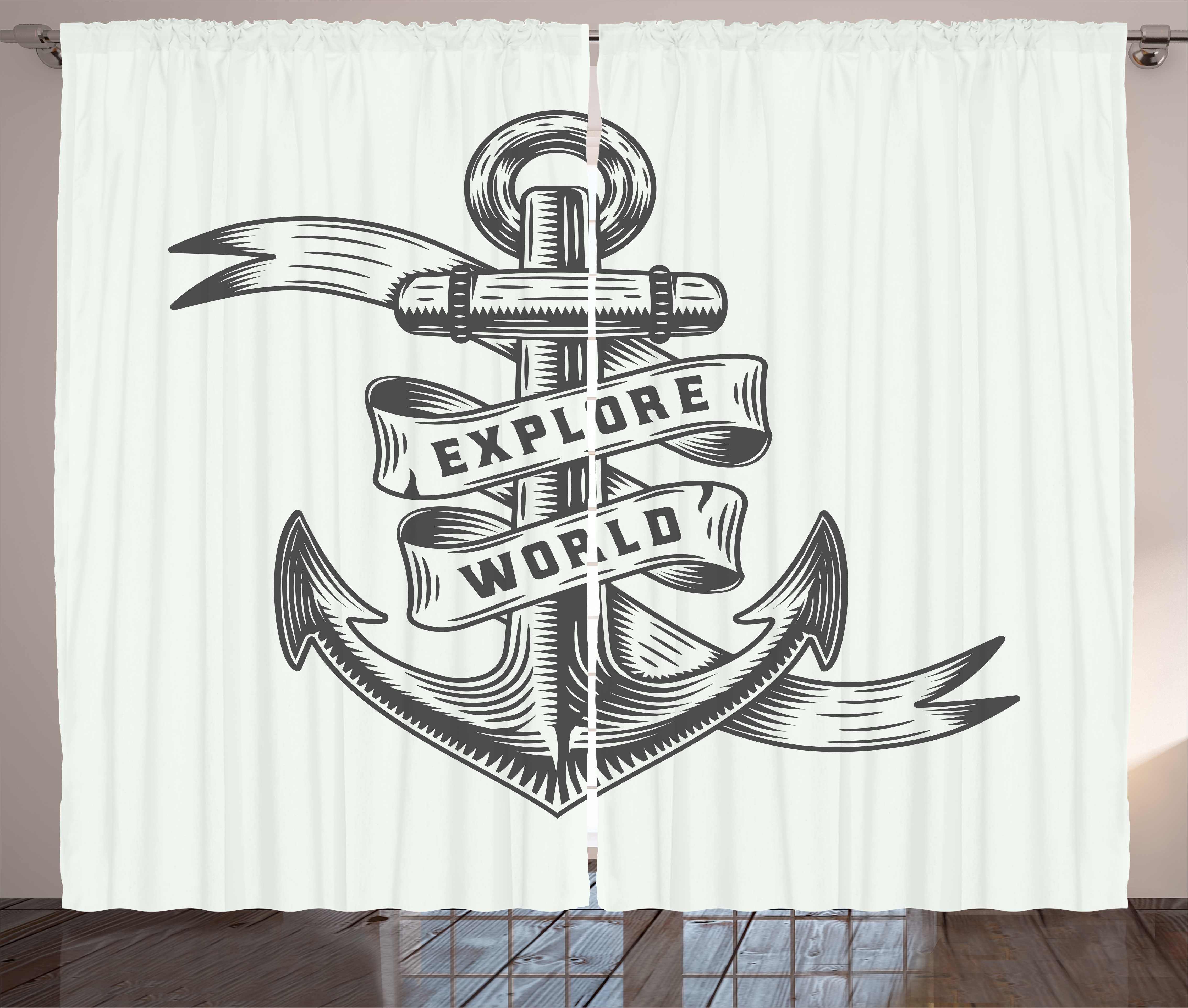 Gardine Schlafzimmer Kräuselband Vorhang mit Schlaufen und Haken, Abakuhaus, Nautical Tattoo Abenteuerliche Anchor | Fertiggardinen
