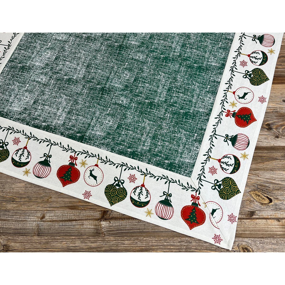 matches21 HOME & HOBBY Tischdecke Tischdecke CHIARA Weihnachtsmotiv Kugeln, 100 % Baumwolle 100x100 cm (1-tlg), Pflegeleicht waschbar bis 30° Grad