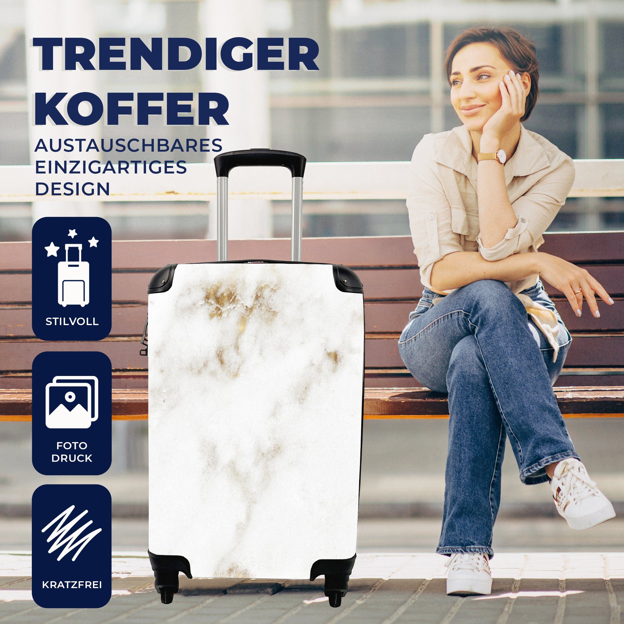 Reisetasche - 4 Muster, rollen, mit Gold Marmor Reisekoffer MuchoWow Trolley, Handgepäckkoffer Rollen, - für Ferien, - Weiß Handgepäck