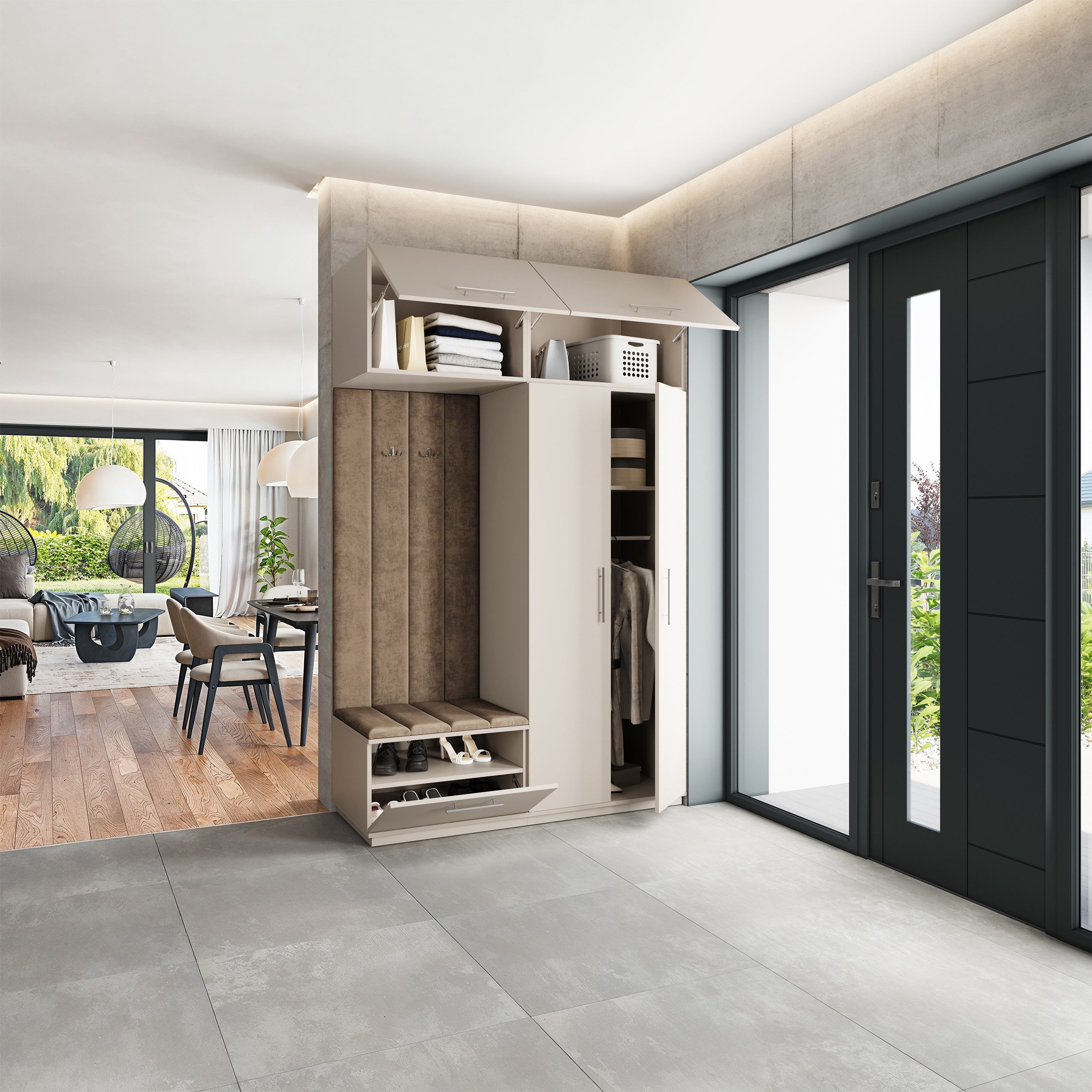 Masseno Garderobenschrank REMA 150 x 240 cm Garderoben-Set mit 2 Türen Kaschmir – Bild 3 von 5