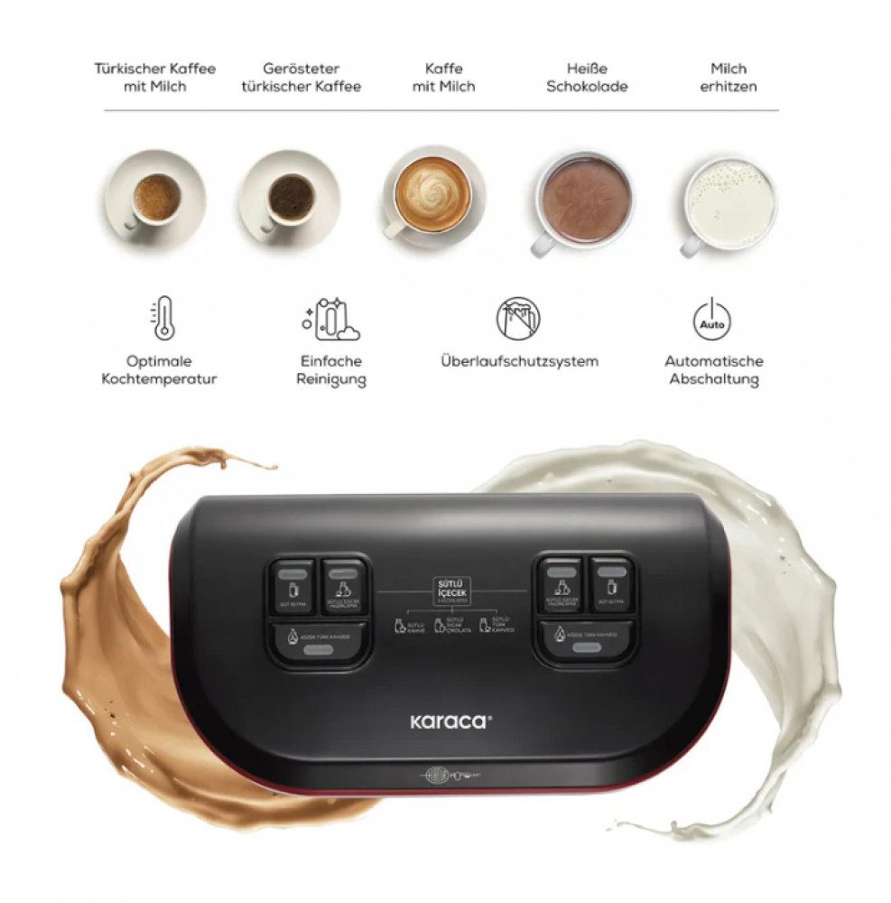 Karaca Espressomaschine Türkische Kaffeemaschine, Hatır Hüps Duet mit Milchfunktion Rot 10 Tassen 1400 W