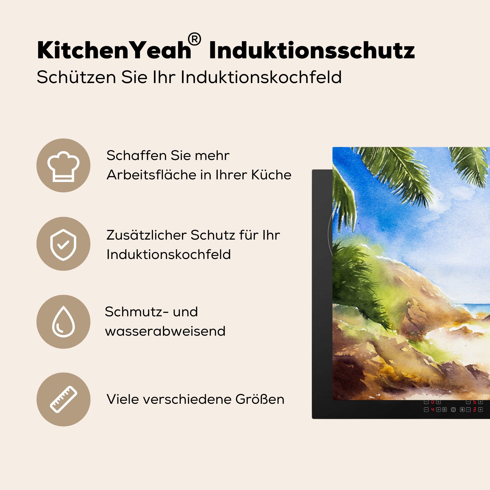 Meer Berge, 81x52 küche, Herdblende-/Abdeckplatte für Schutz Ceranfeldabdeckung - cm, die Strand tlg), Vinyl, (1 Induktionskochfeld - MuchoWow