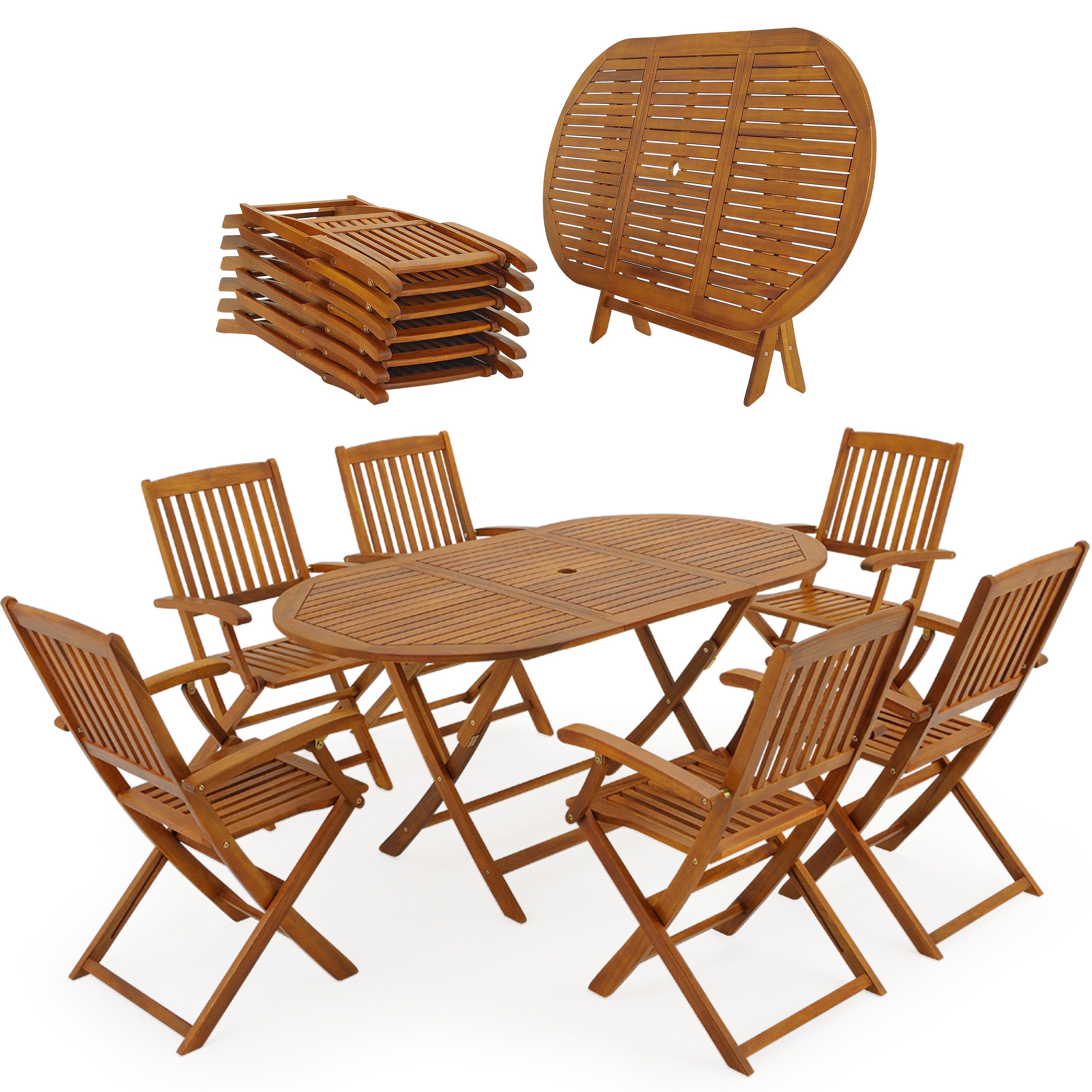 Casaria Sitzgruppe Bosten, Klappbar Witterungsbeständig Sitzgarnitur 7-TLG Tisch Stühle