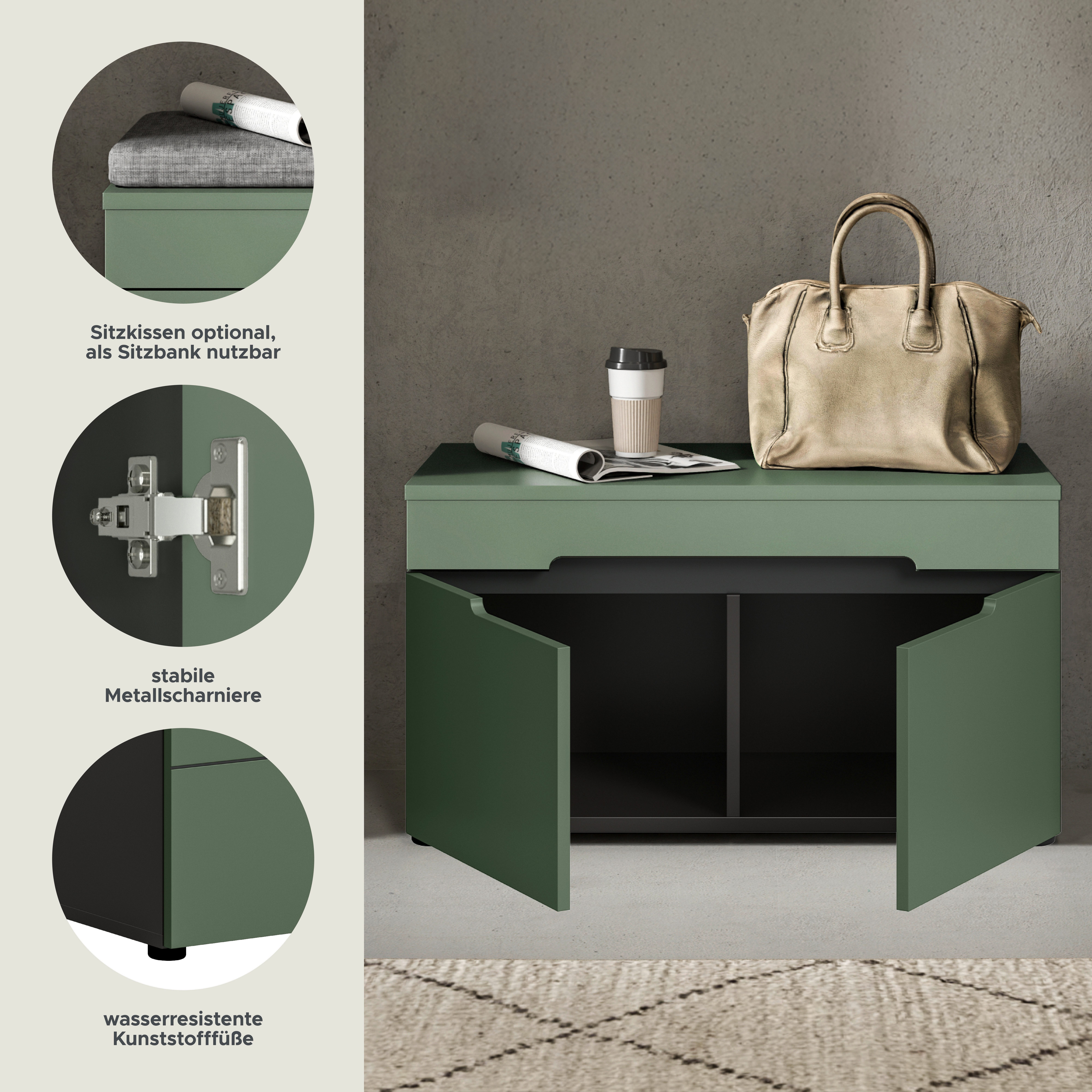 Home affaire Sitzbank REHAT, TOPSELLER!, Breite 80cm, 2 Türen, 2 Fächer (in verschiedenen Farben erhältlich), Garderobenbank, Flurbank, Dielenbank, Bank mit Stauraum, Bank