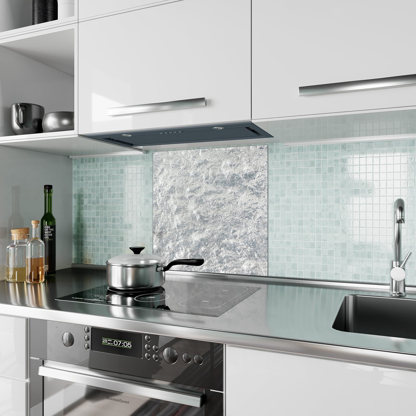 Küchenrückwand Spritzschutz Glas Glänzendes Aluminium Primedeco