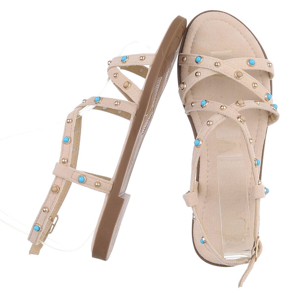 Ital-Design Damen Sandale mit Nieten und Schnalle Riemchensandalette (91895795) Blockabsatz Riemchensandalen in Beige