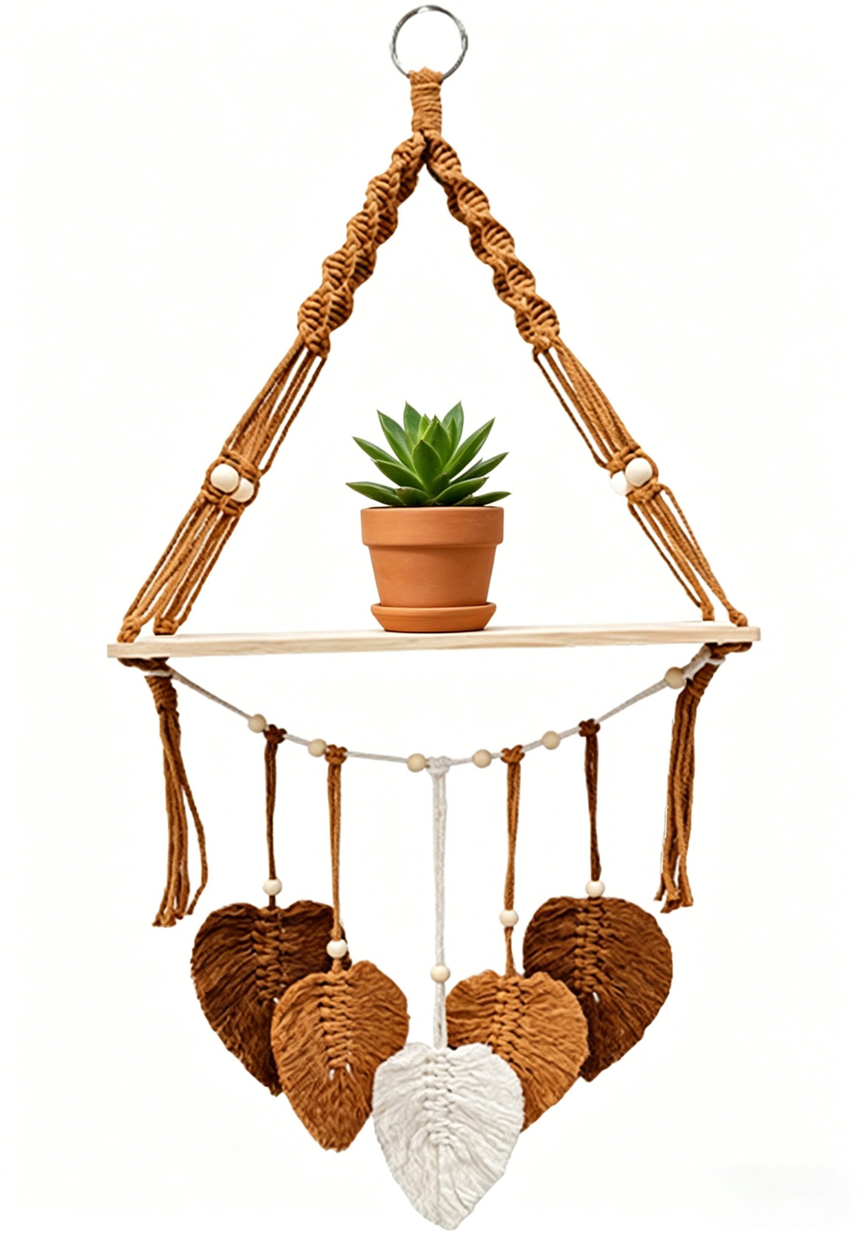 Mutig Wanddekoobjekt Makramee Holz Wandregal,Boho Hängeregal Wand Deko,Pflanzenregal (Hängeregal mit Baumwollseil für Boho Deko ( 40x90cm) , Wandregal Holz Regal für Kinderzimmer Wohnzimmer Balkon Schlafzimmer), Makramee-Schweberegal handgefertigt für Bad
