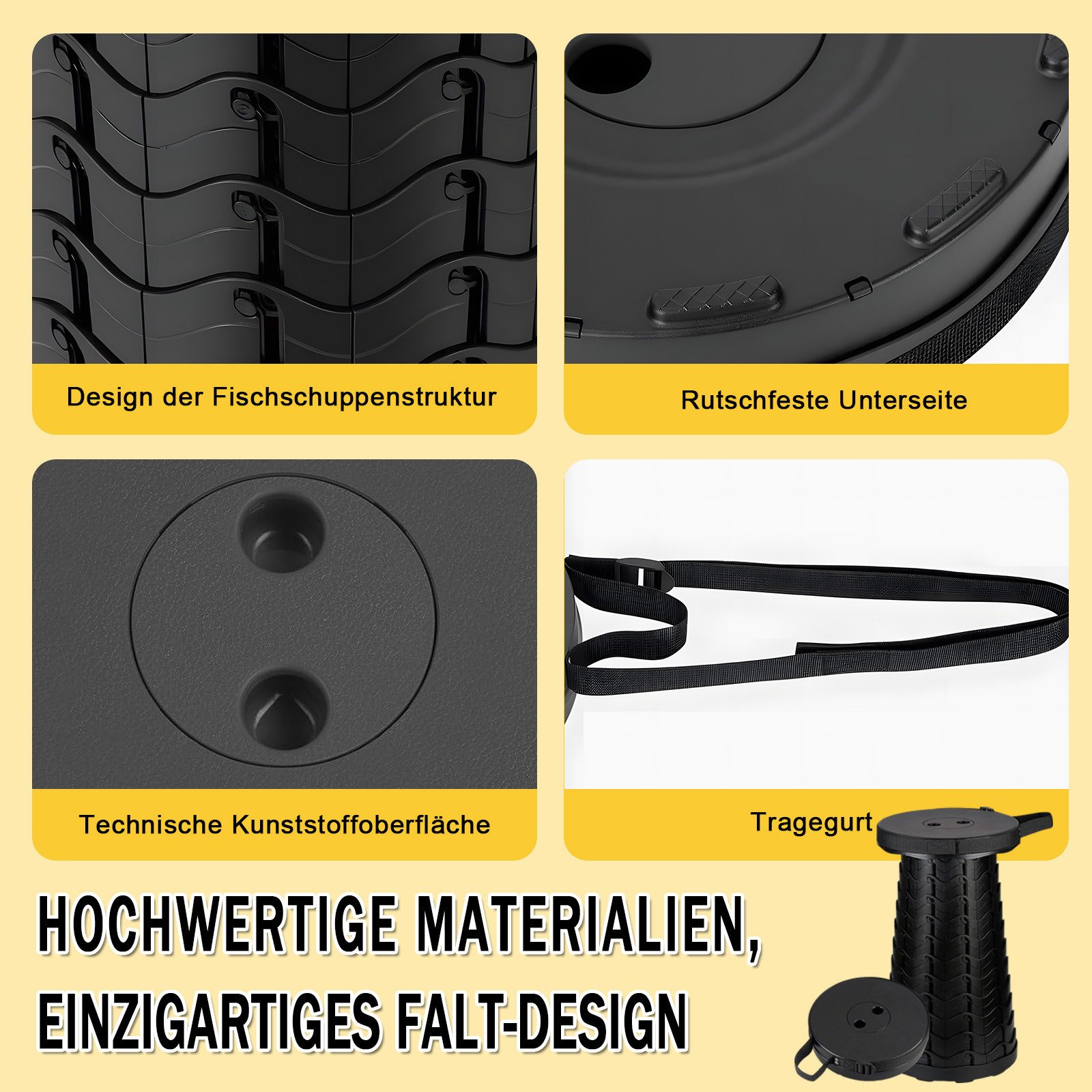 AKKEE Klappstuhl Tragbarer Klappstuhl Klapphocker Hocker Tragkraft 180 kg, höhenverstellbar und stabil – Bild 5 von 5