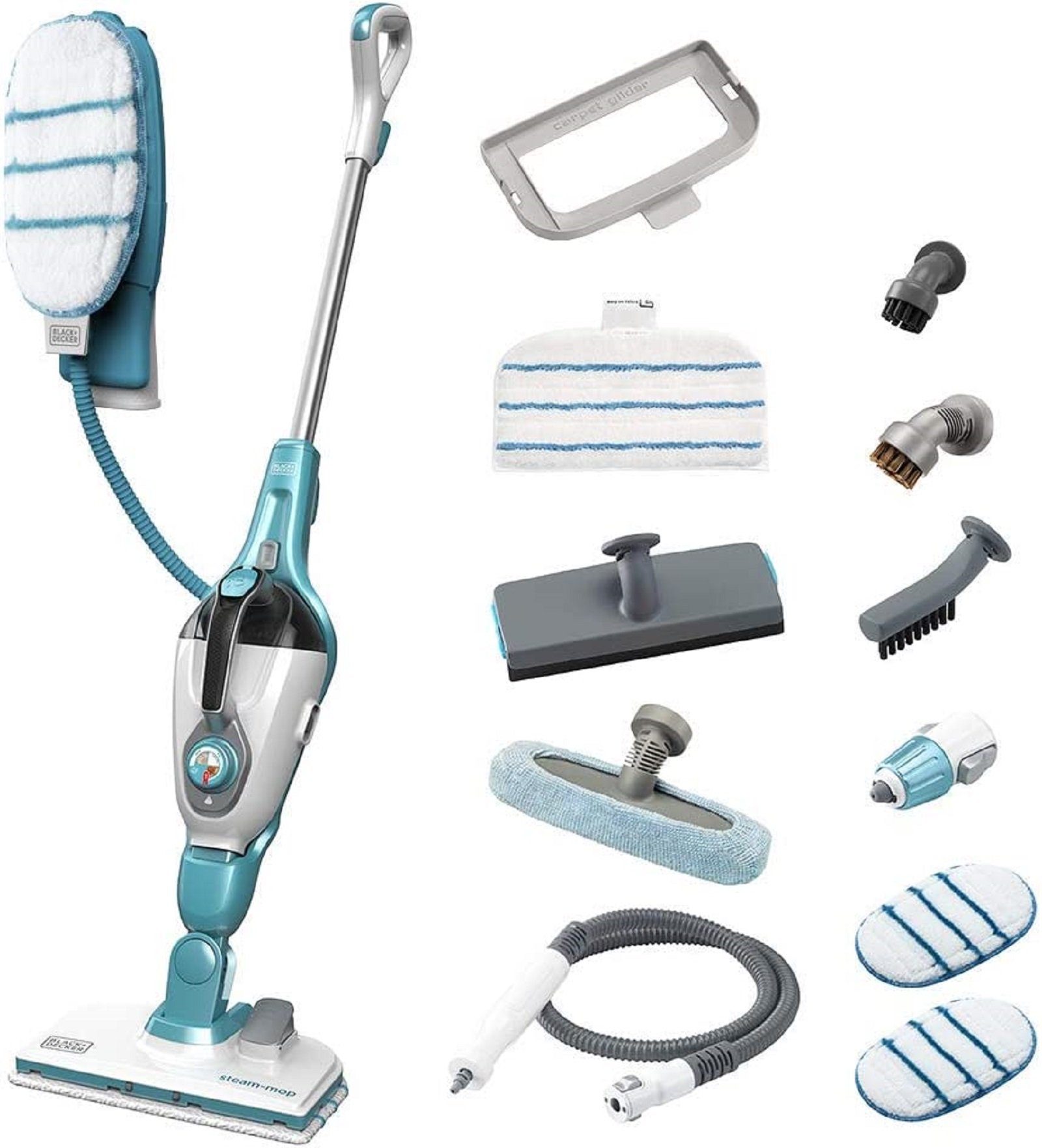 Black + Decker Dampfreiniger FSMH1321JSM Dampfwischer mit Handreiniger und Handschuh, AutoSelect Technologie, 180°drehbarer Reinigungsfuß