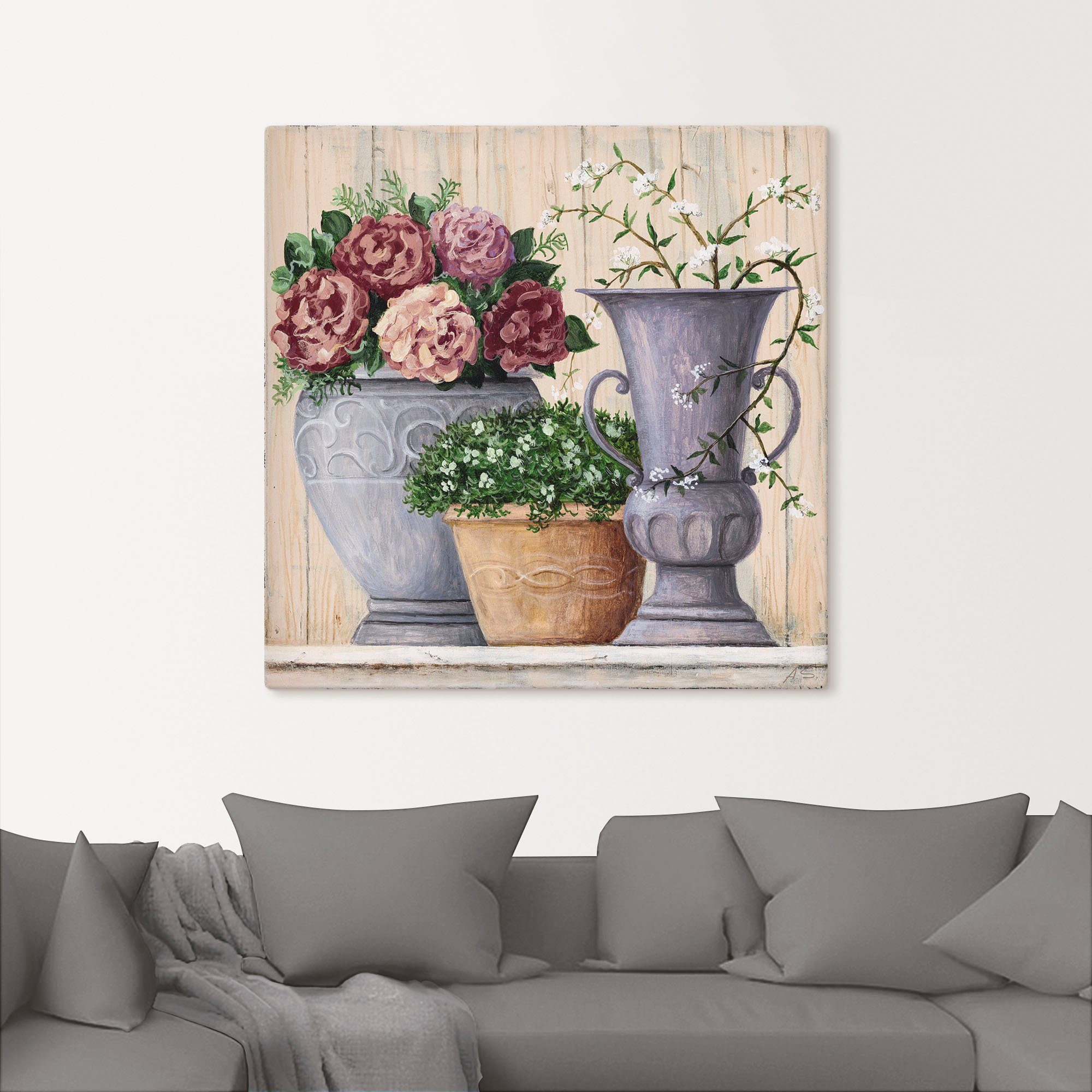 Artland Leinwandbild Antike Blumen_hell, Vasen & Töpfe (1 St), auf Holzrahmen gespannt