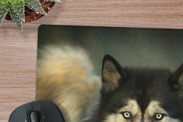 MuchoWow Gaming Mauspad Husky schaut in die Kamera (1-St), Mousepad mit Rutschfester Unterseite, Gaming, 40x40 cm, XXL, Großes