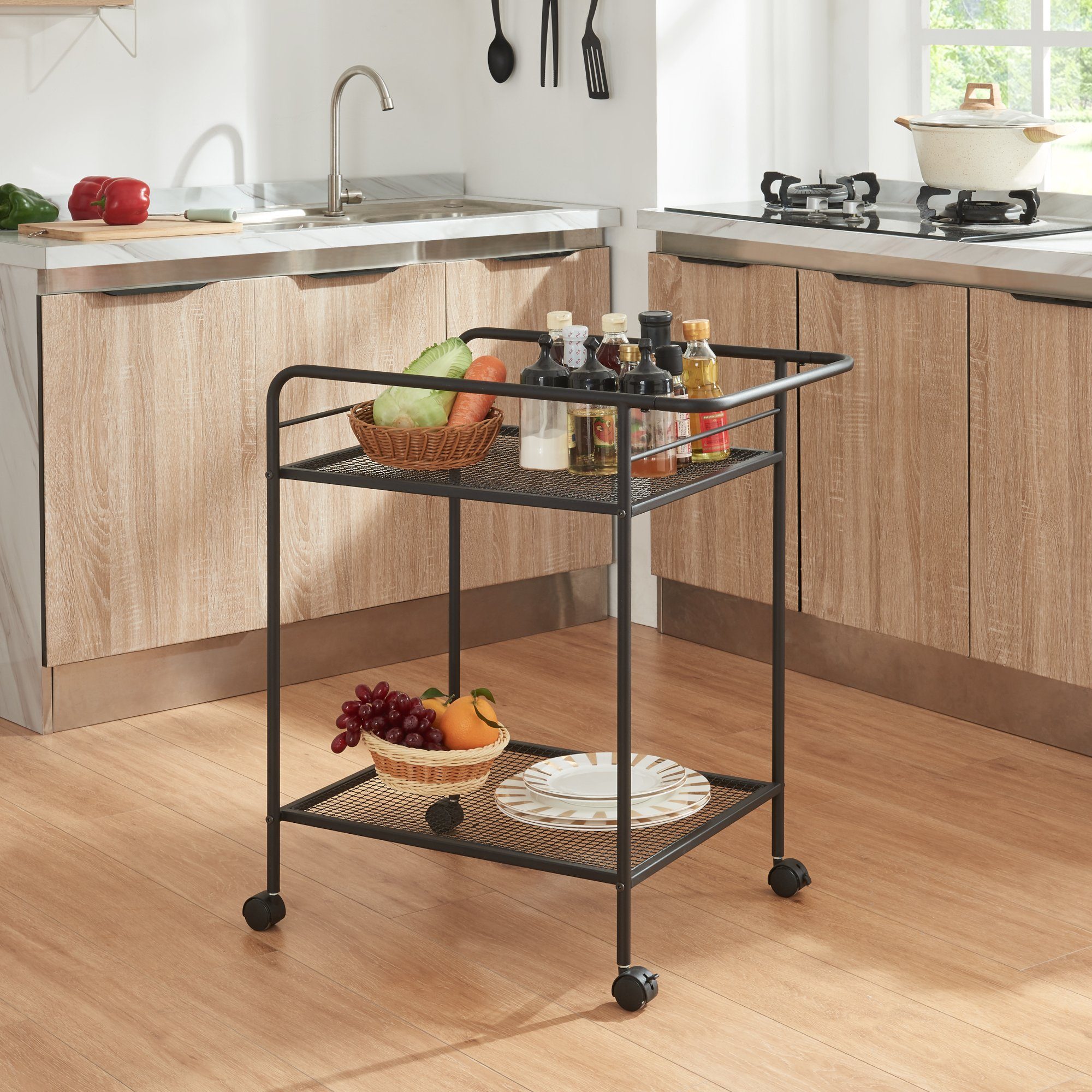 en.casa Servierwagen, »Hole« mit 2 Ablagen 72 x 62 x 45 cm Schwarz günstig online kaufen