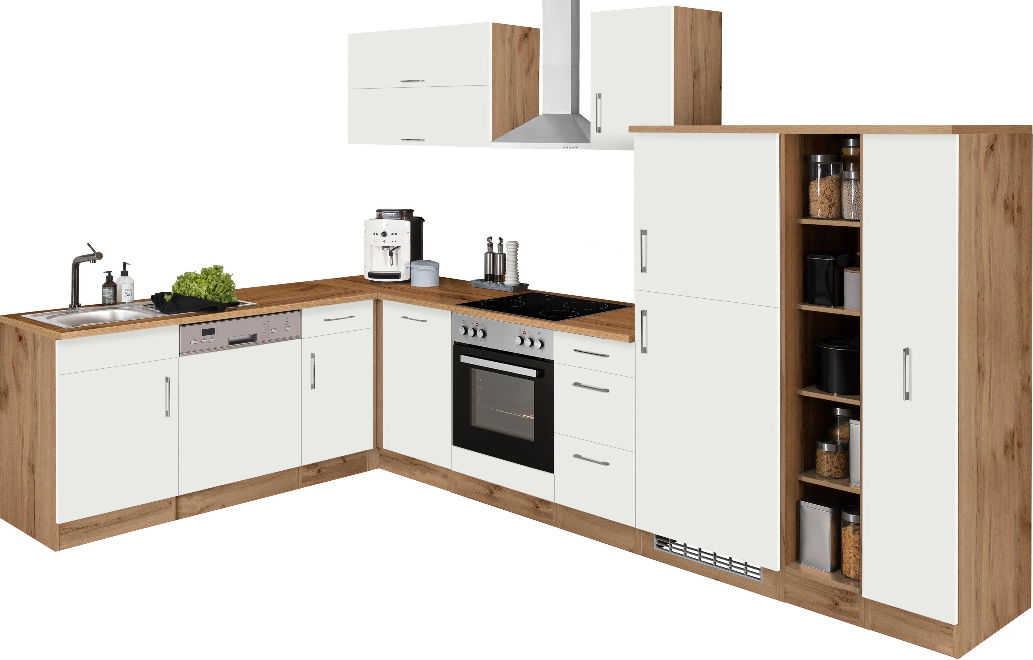 KOCHSTATION Winkelküche KS-Colmar, mit E-Geräten, Stellbreite 210/330 cm